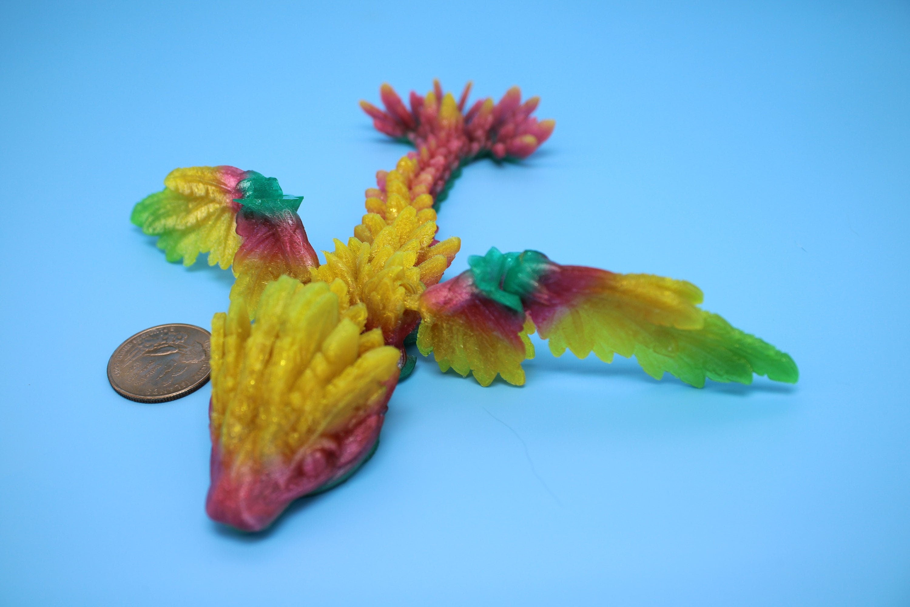 Miniature Baby Flying Serpent Dragon Rainbow 3D printed articulating Toy Fidget Flexi Toy 7 in. head to tail Stress Relief Gift