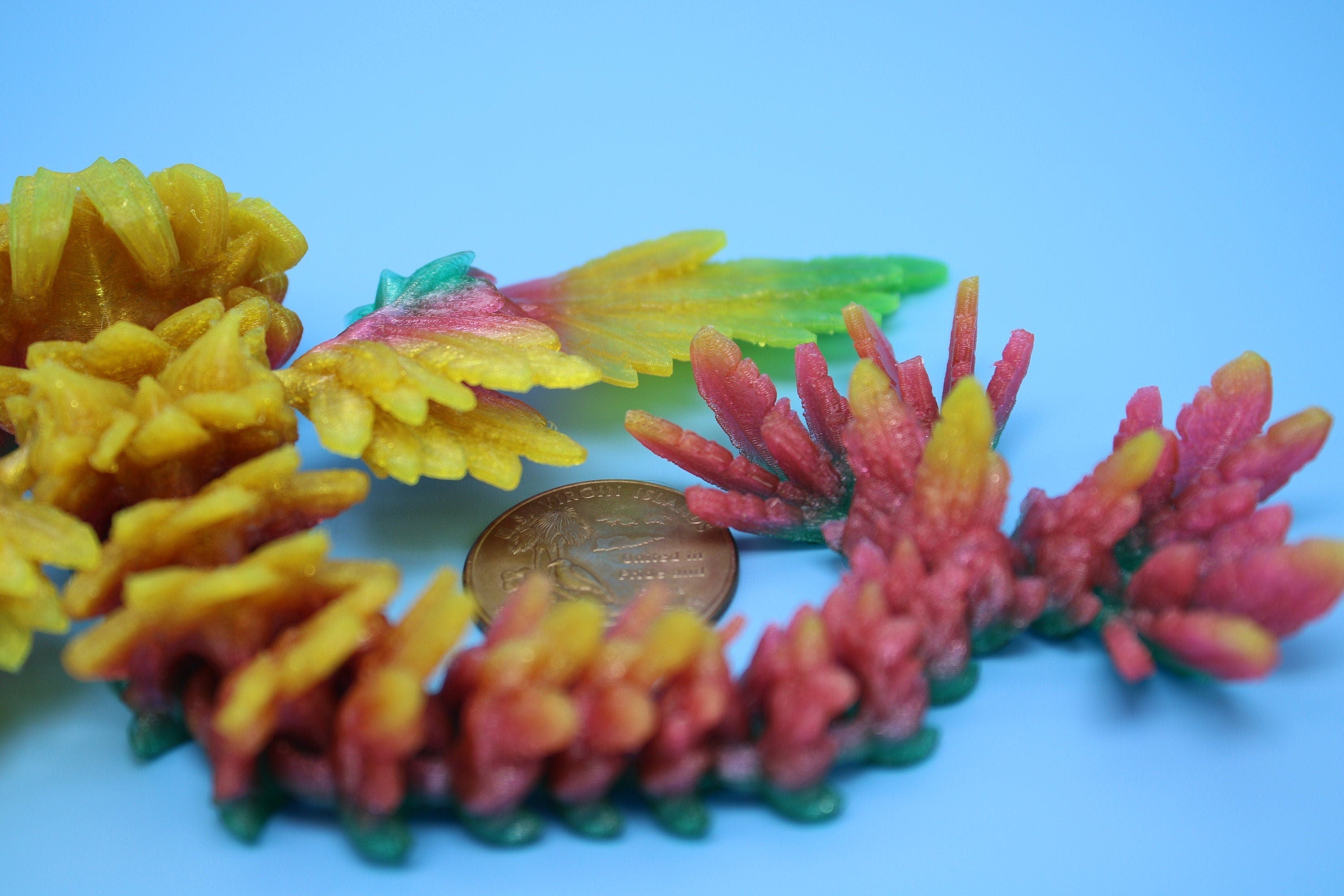 Miniature Baby Flying Serpent Dragon Rainbow 3D printed articulating Toy Fidget Flexi Toy 7 in. head to tail Stress Relief Gift