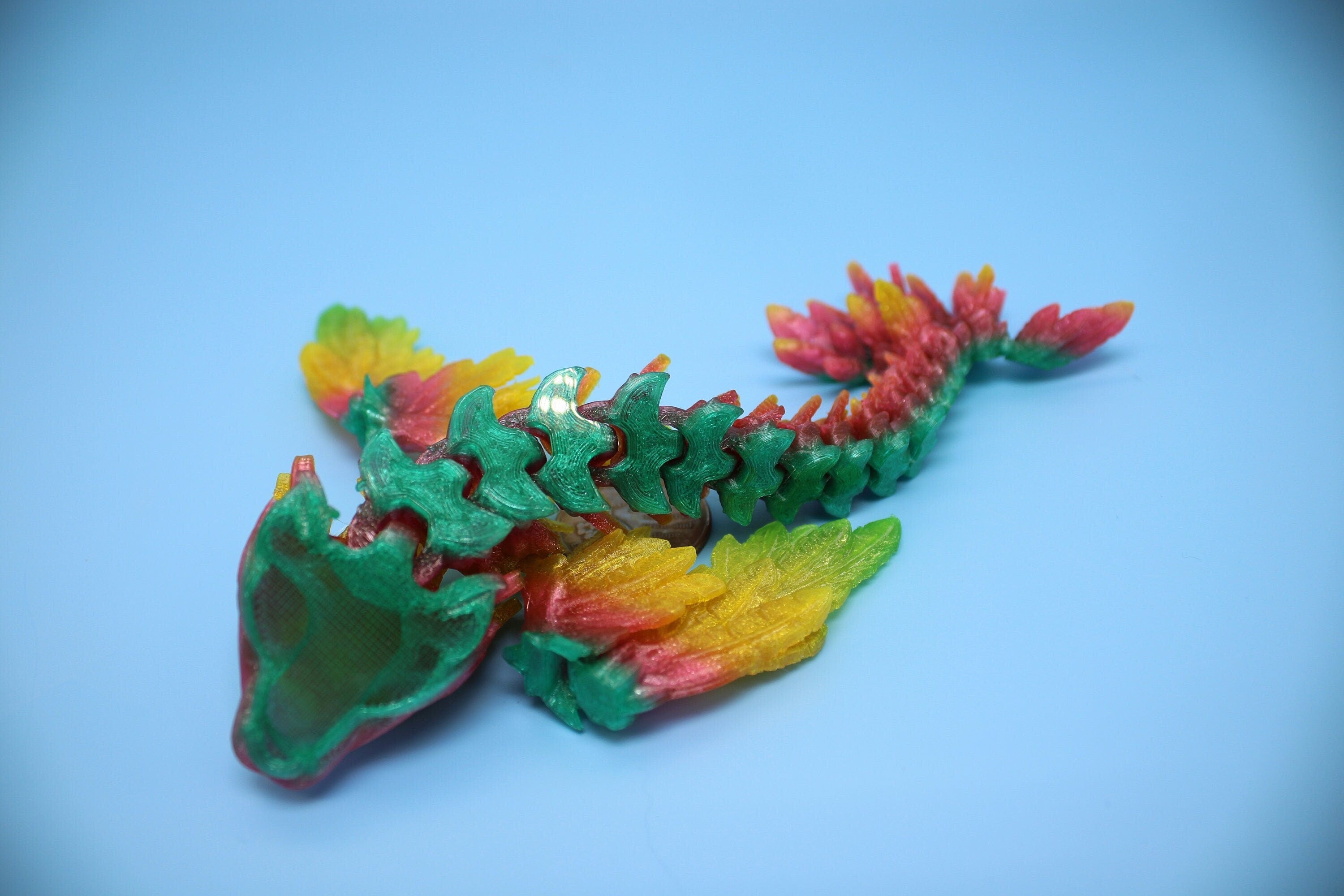 Miniature Baby Flying Serpent Dragon Rainbow 3D printed articulating Toy Fidget Flexi Toy 7 in. head to tail Stress Relief Gift