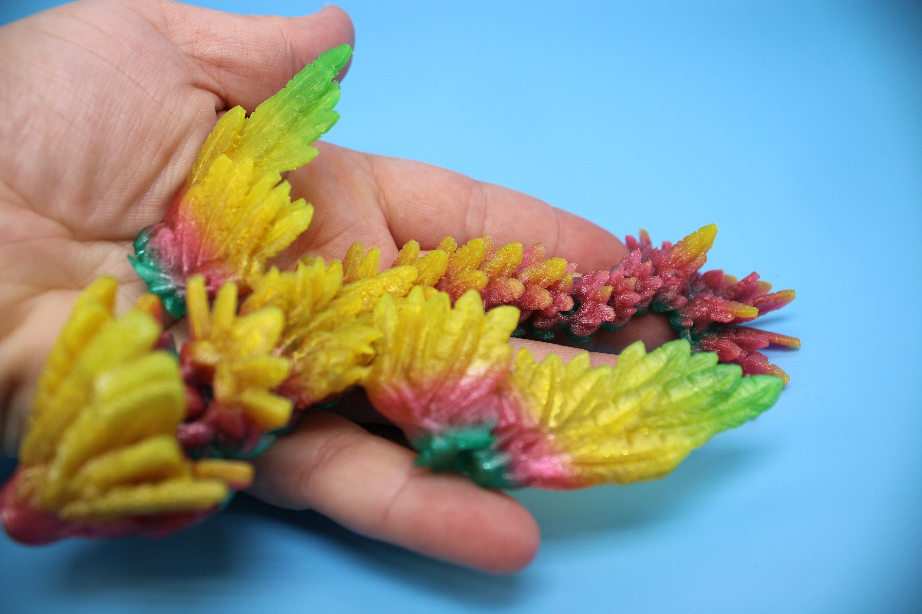 Miniature Baby Flying Serpent Dragon Rainbow 3D printed articulating Toy Fidget Flexi Toy 7 in. head to tail Stress Relief Gift