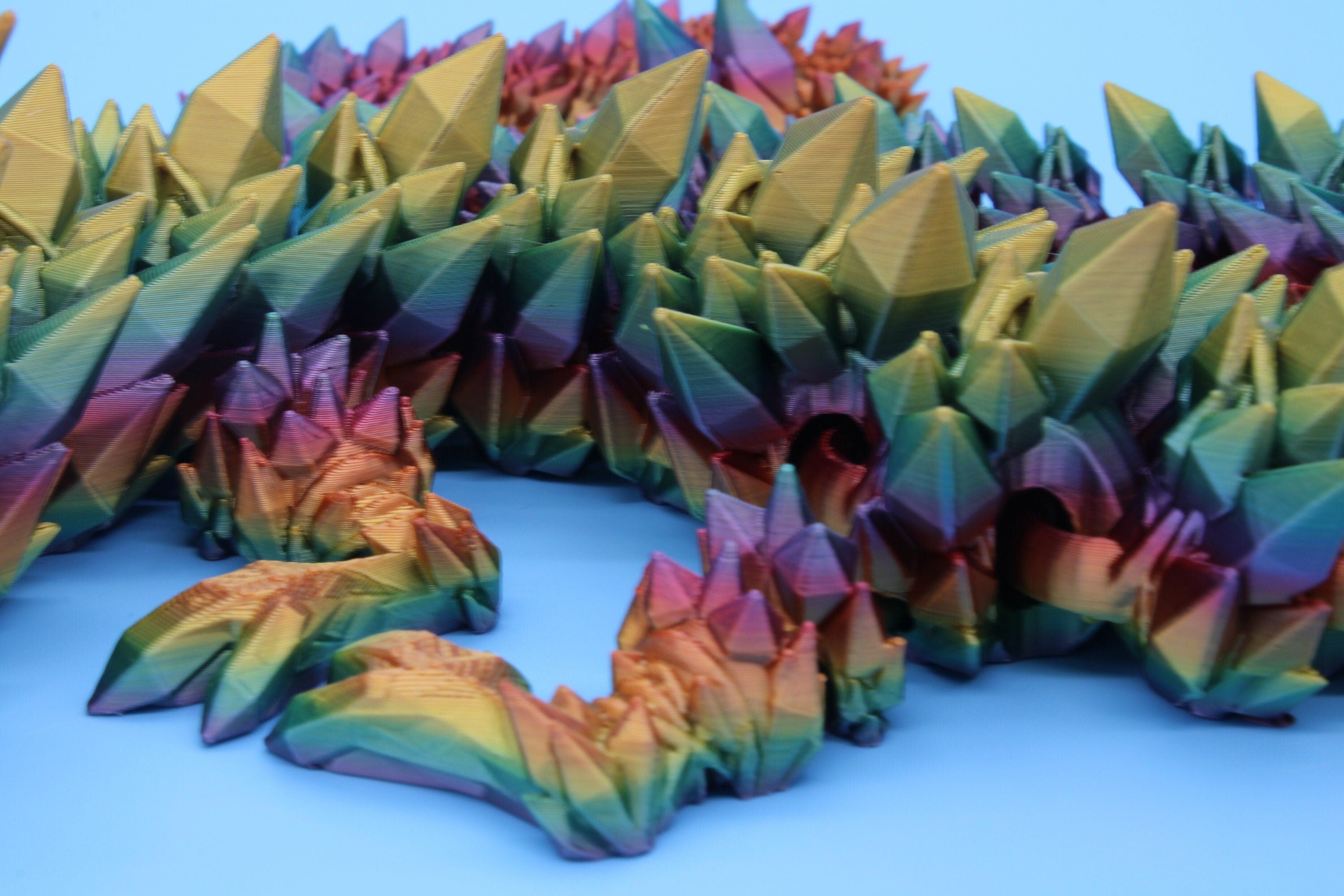 Rainbow Crystal Dragon | 3D Printed Articulating Dragon | Flexi Toy | Adult Fidget Toy | Dragon Buddy ready for you! 24 inch.