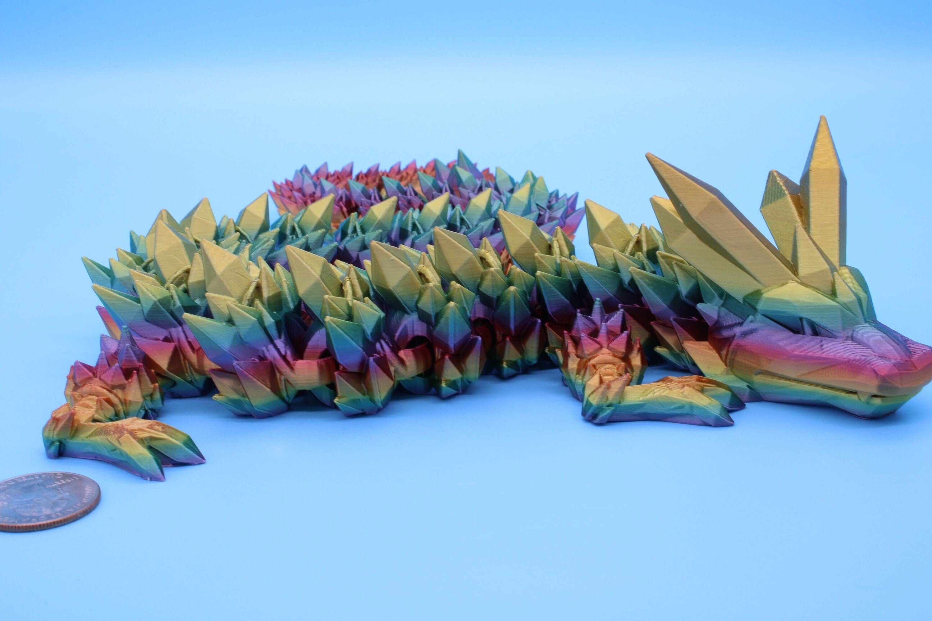 Rainbow Crystal Dragon | 3D Printed Articulating Dragon | Flexi Toy | Adult Fidget Toy | Dragon Buddy ready for you! 24 inch.
