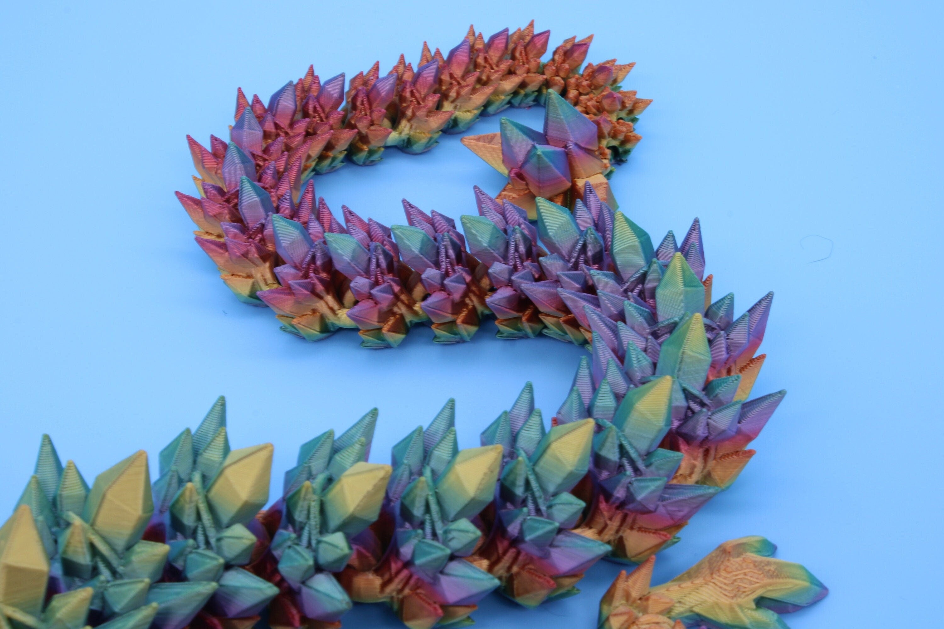 Rainbow Crystal Dragon | 3D Printed Articulating Dragon | Flexi Toy | Adult Fidget Toy | Dragon Buddy ready for you! 24 inch.