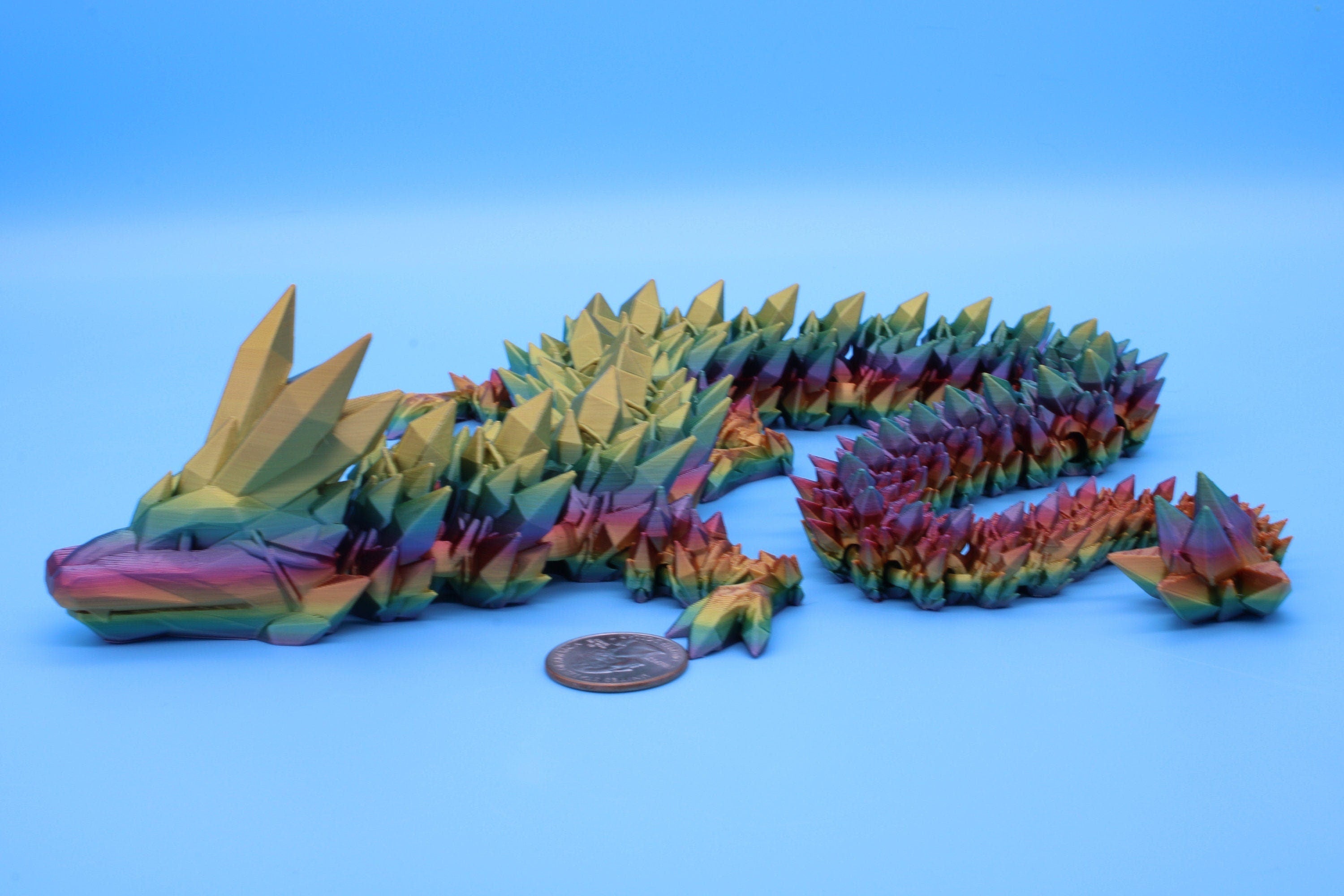 Rainbow Crystal Dragon | 3D Printed Articulating Dragon | Flexi Toy | Adult Fidget Toy | Dragon Buddy ready for you! 24 inch.