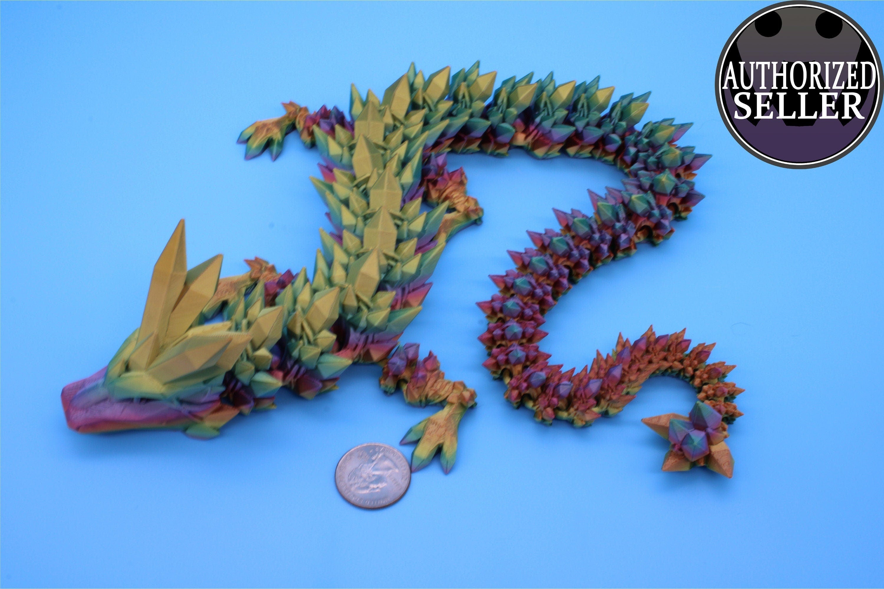 Rainbow Crystal Dragon | 3D Printed Articulating Dragon | Flexi Toy | Adult Fidget Toy | Dragon Buddy ready for you! 24 inch.