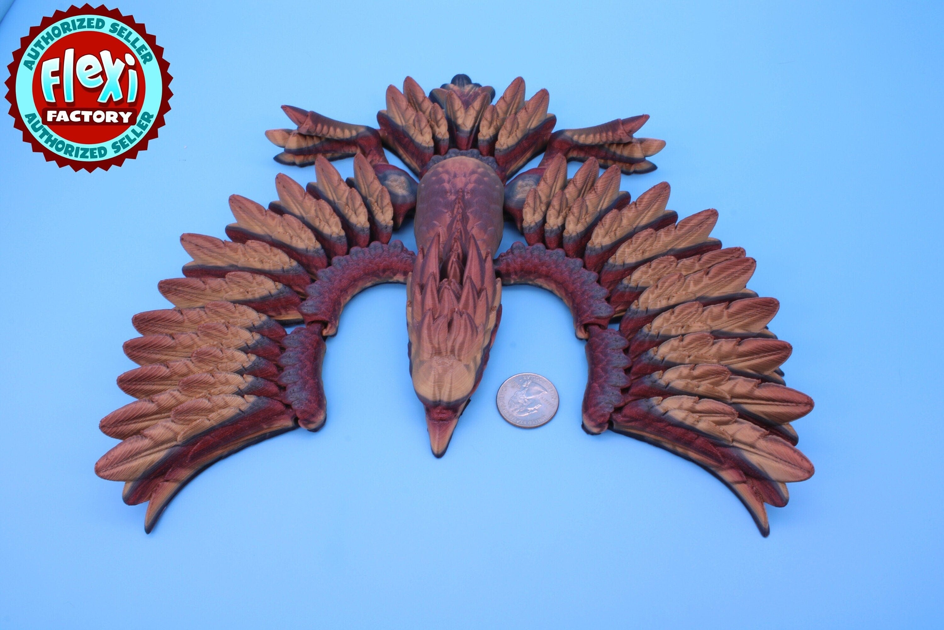 XL Phoenix Rainbow | Cute Flexi | Unique 3D printed. | Great Articulating fidget toy, desk, sensory toy | 5.5 inch tall | 10 in wing span.