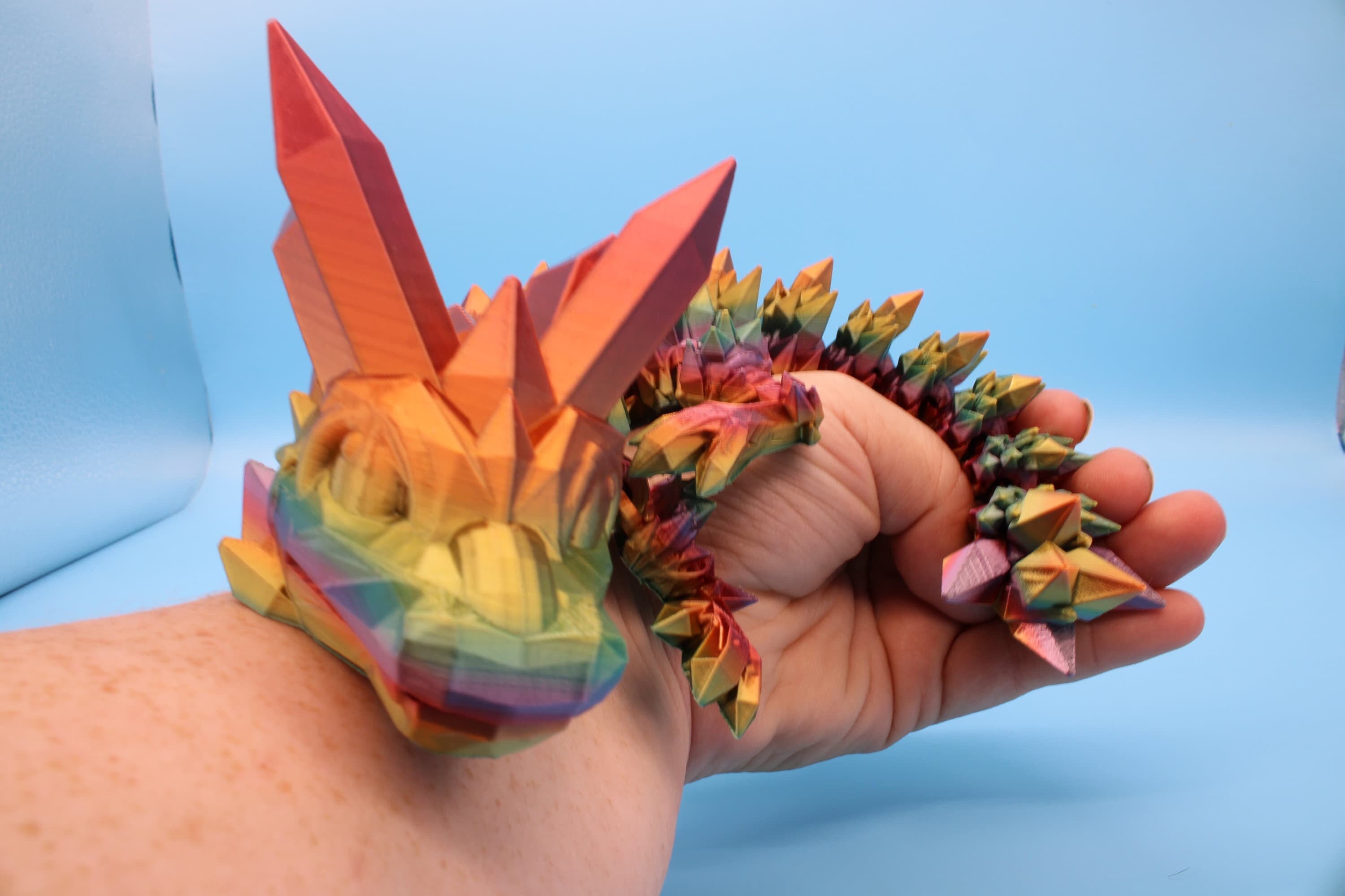 Rainbow Baby Dragon | 3D Printed Crystal Dragon | 11.5 inches Dragon Friend | Sensory Toy | Fidget Toy | Flexi Dragon.