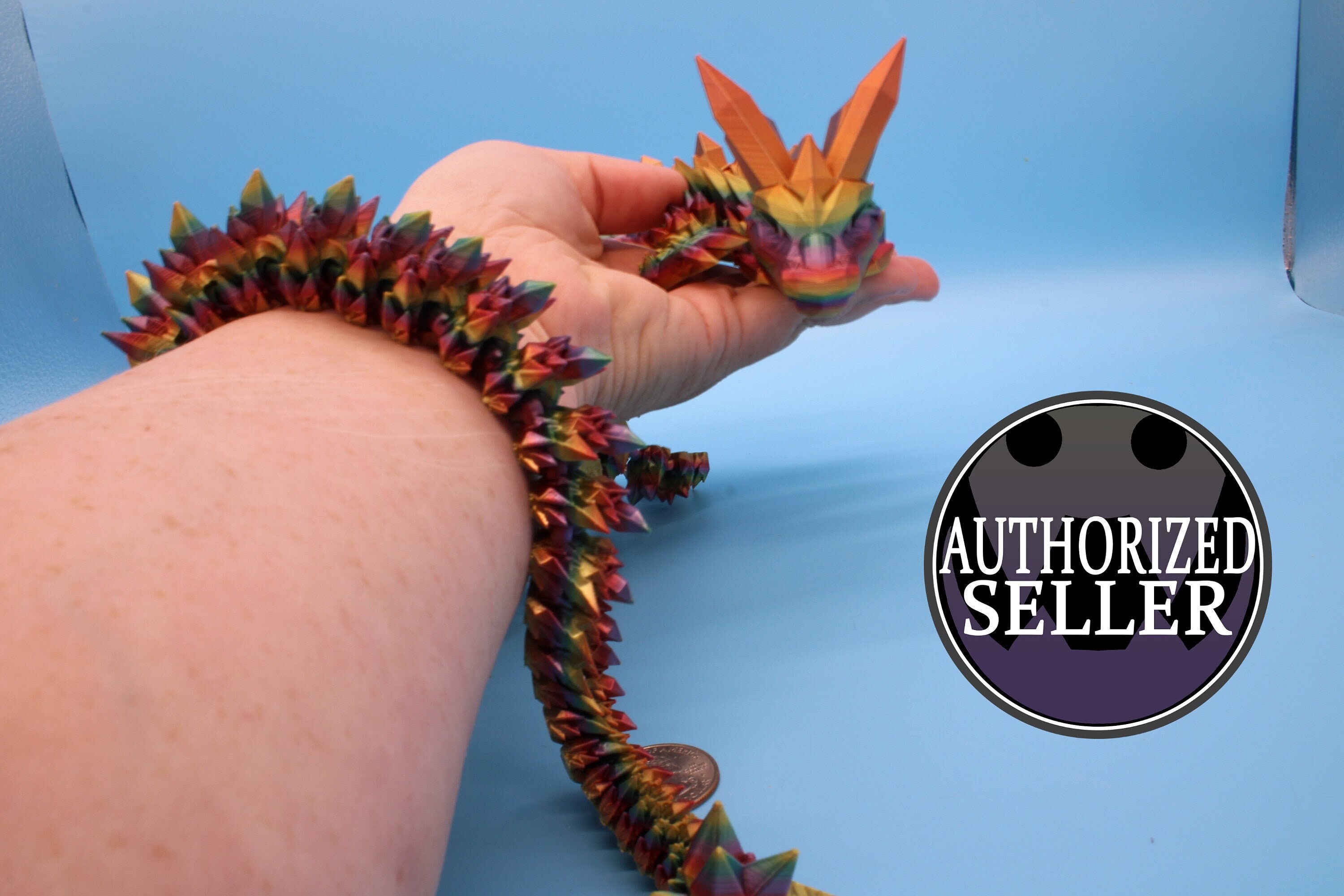 Rainbow Crystal Dragon | 3D Printed Articulating Dragon | Flexi Toy | Adult Fidget Toy | Dragon Buddy ready for you! 24 inch.