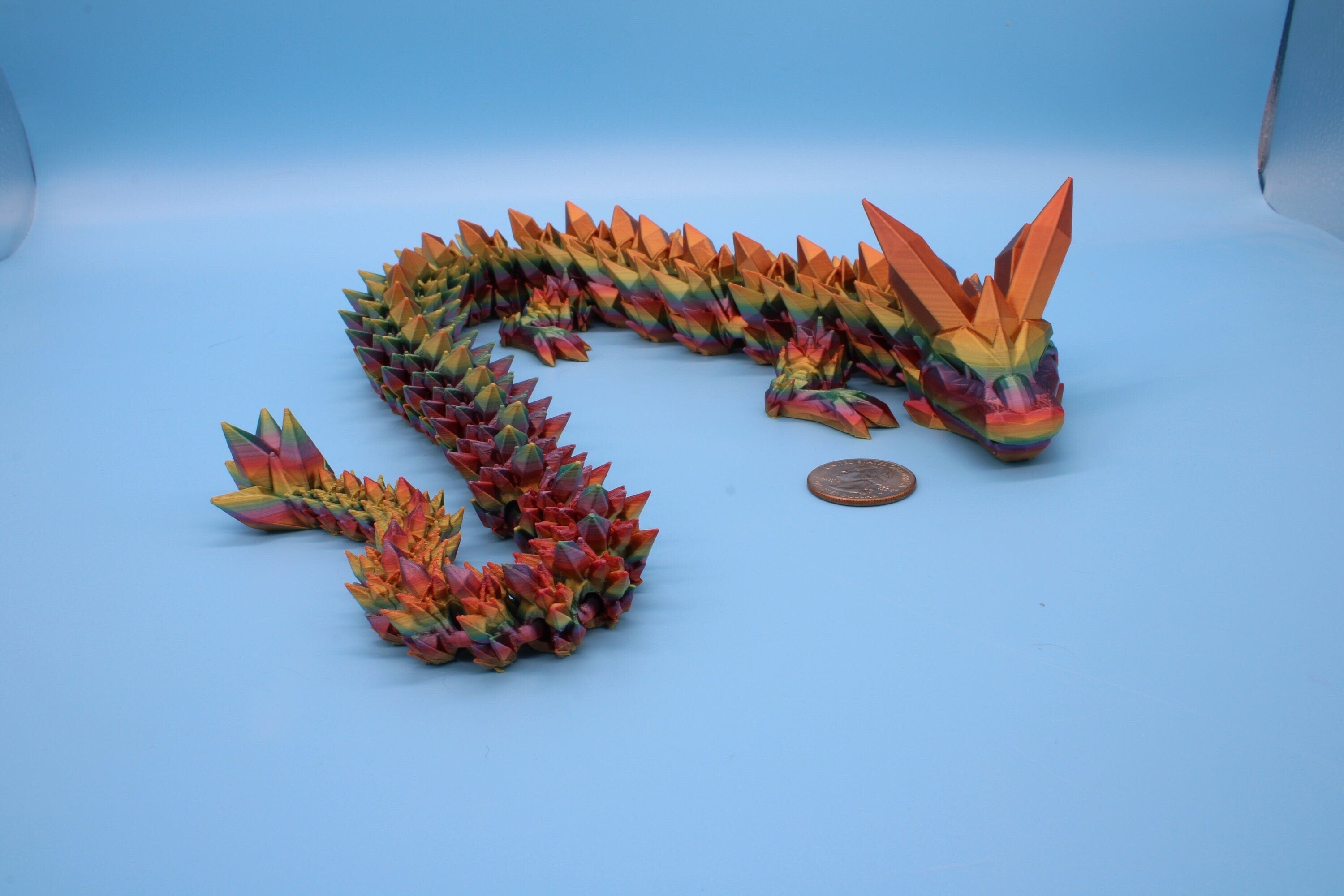 Rainbow Crystal Dragon | 3D Printed Articulating Dragon | Flexi Toy | Adult Fidget Toy | Dragon Buddy ready for you! 24 inch.