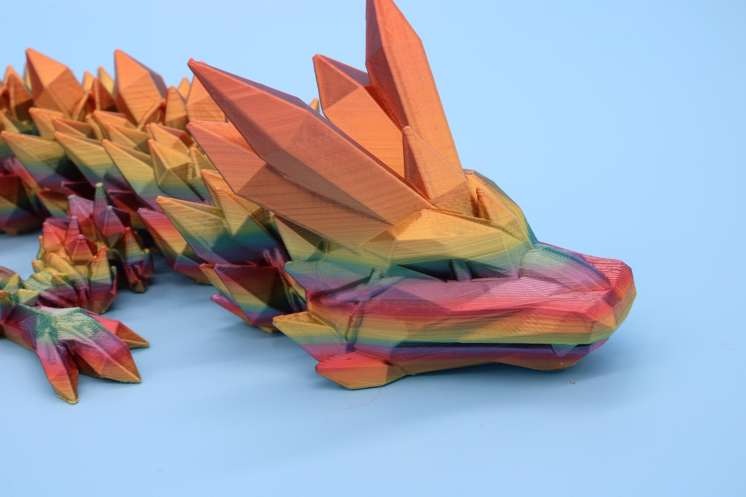 Rainbow Crystal Dragon | 3D Printed Articulating Dragon | Flexi Toy | Adult Fidget Toy | Dragon Buddy ready for you! 24 inch.