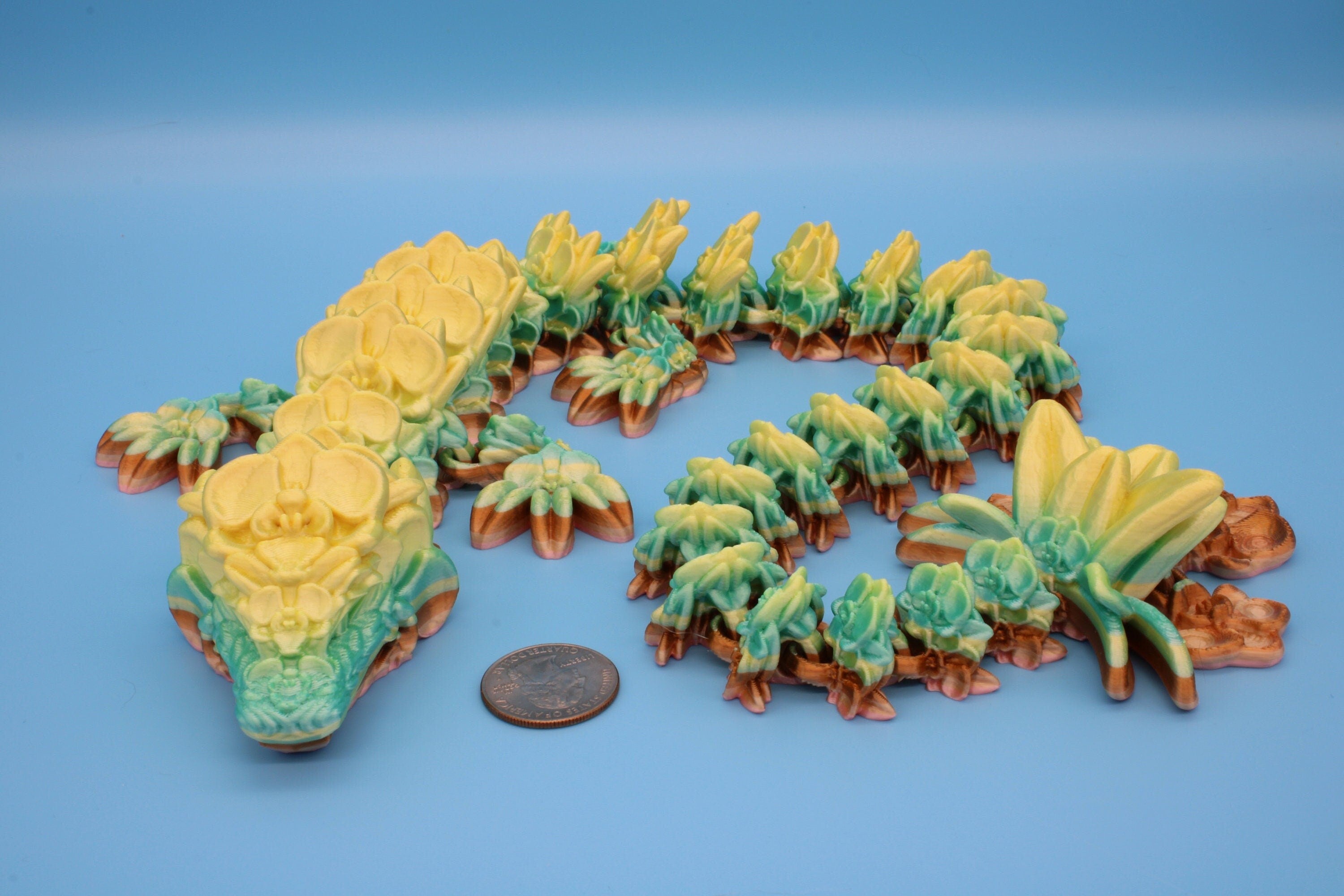 Rainbow Orchid Dragon | 3D Printed Articulating Dragon | Flexi Toy | Adult Fidget Toy | Dragon Buddy ready for you! 24.5 inch.