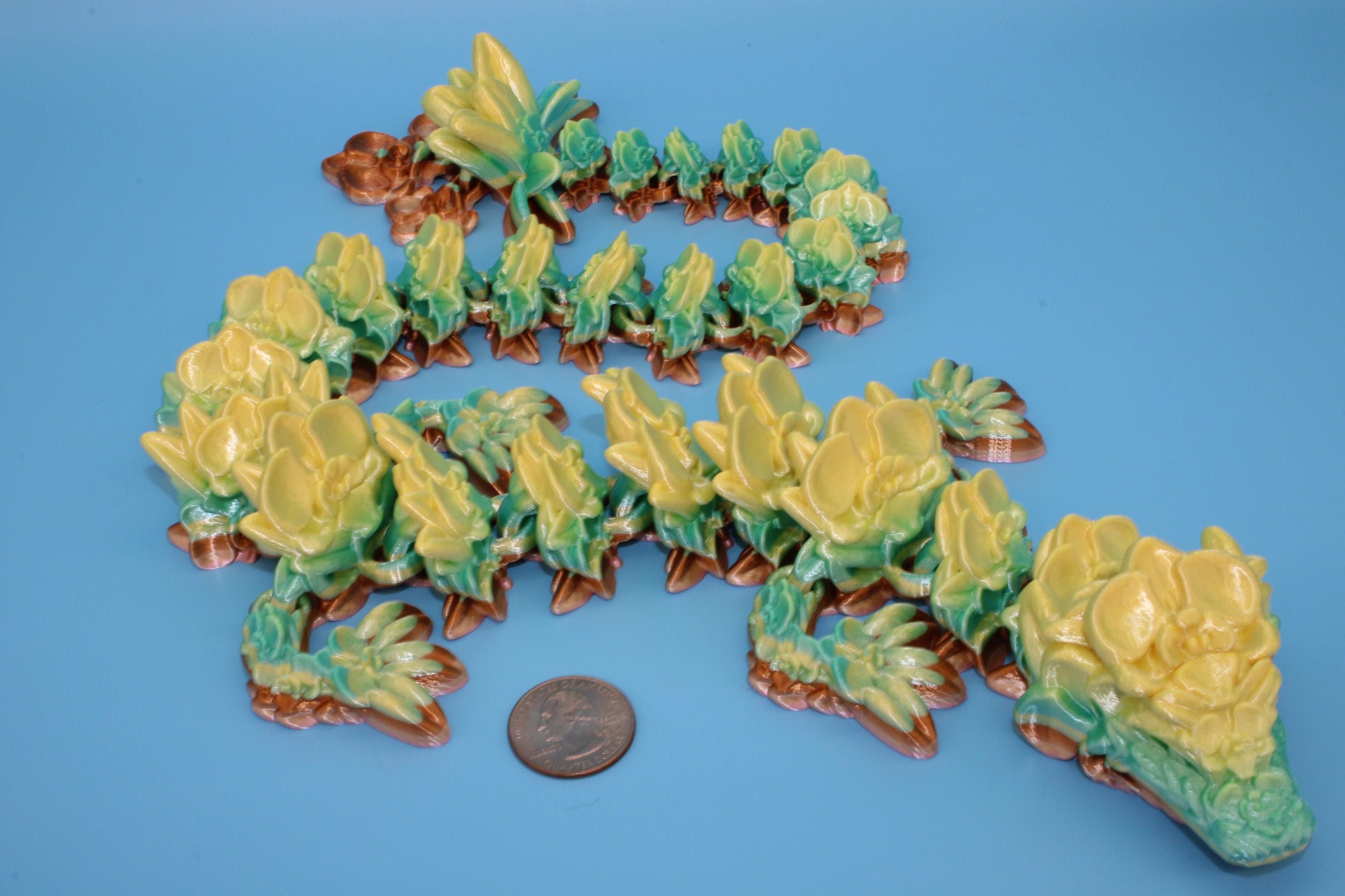 Rainbow Orchid Dragon | 3D Printed Articulating Dragon | Flexi Toy | Adult Fidget Toy | Dragon Buddy ready for you! 24.5 inch.