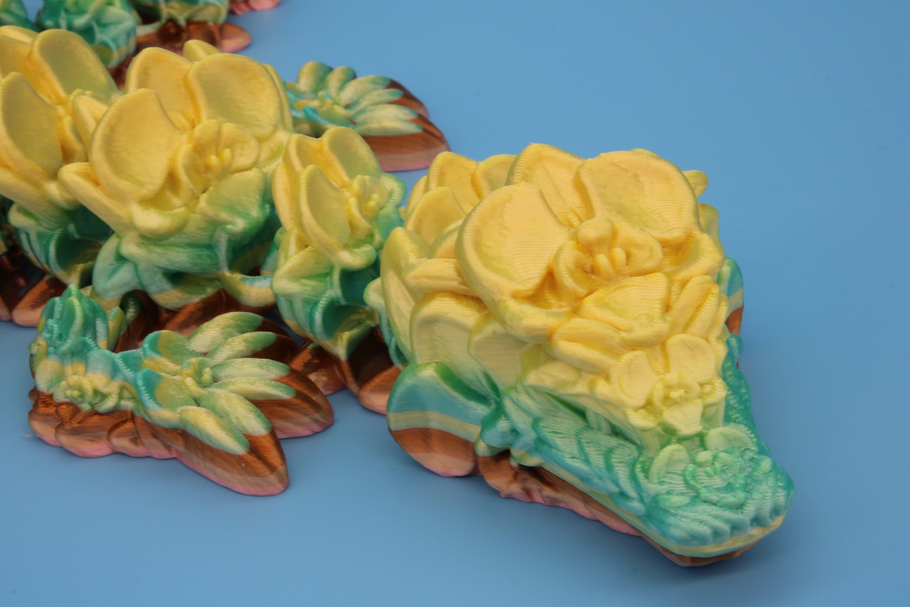 Rainbow Orchid Dragon | 3D Printed Articulating Dragon | Flexi Toy | Adult Fidget Toy | Dragon Buddy ready for you! 24.5 inch.