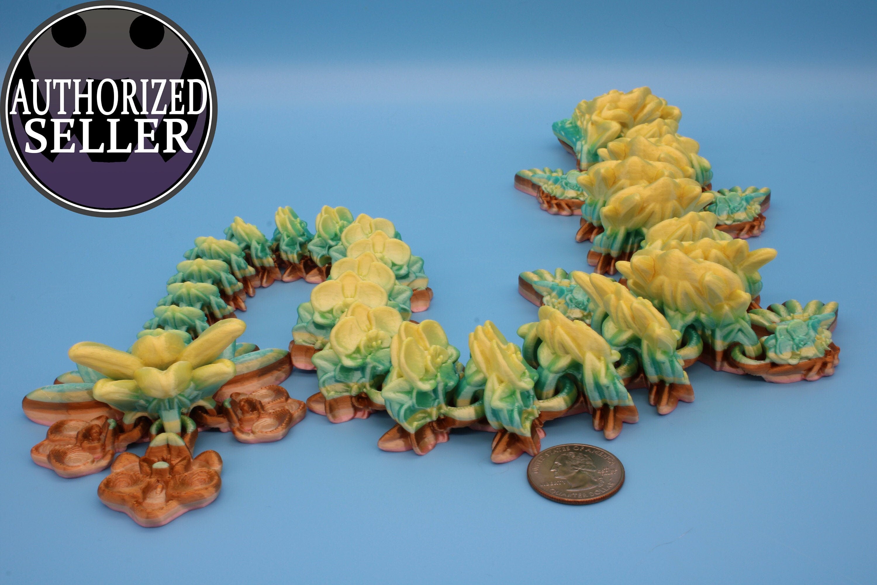 Rainbow Orchid Dragon | 3D Printed Articulating Dragon | Flexi Toy | Adult Fidget Toy | Dragon Buddy ready for you! 24.5 inch.