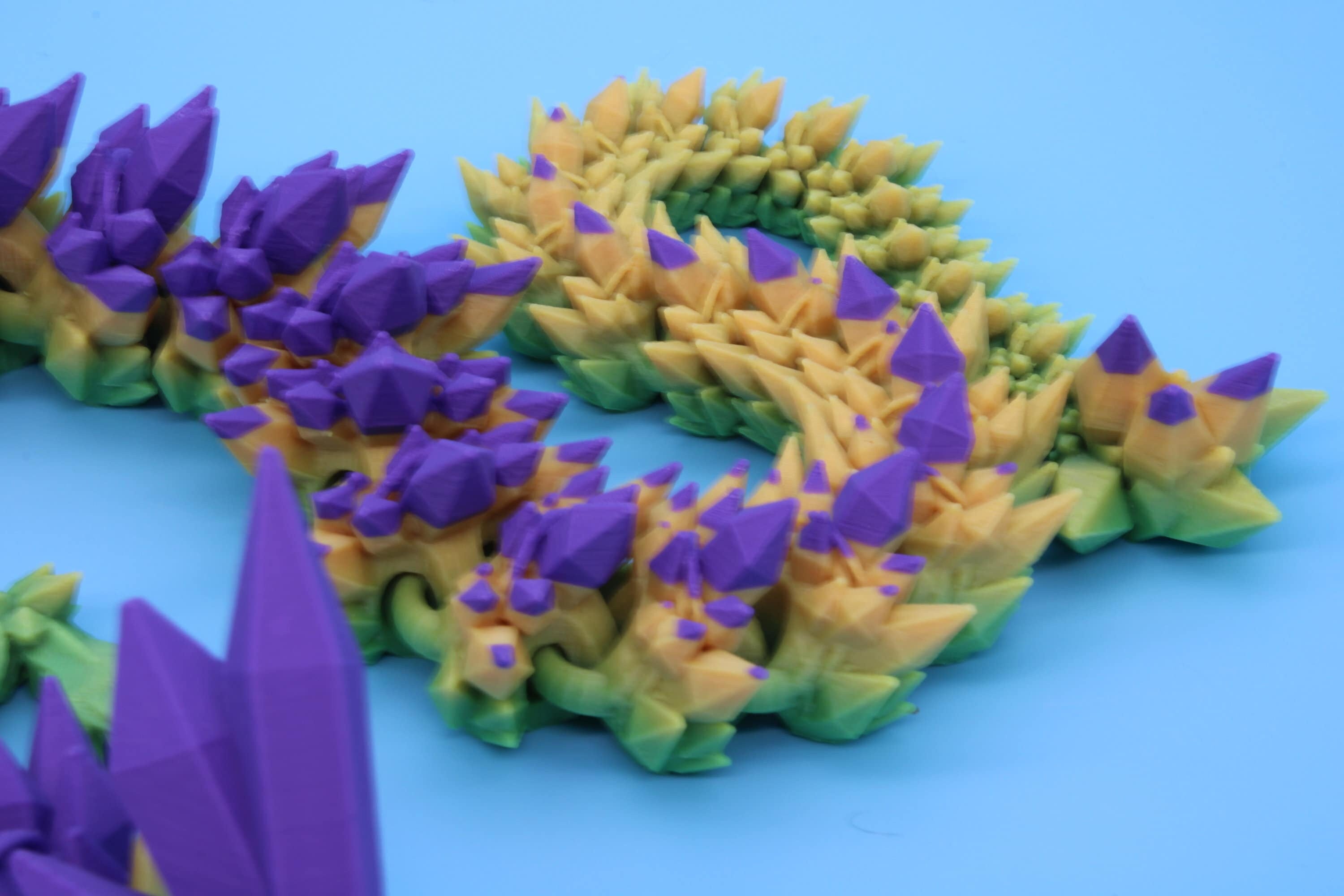 Purple, Yellow, Green Crystal Dragon | 3D Printed Articulating Dragon | Flexi Toy | Adult Fidget Toy | Dragon Buddy ready for you! 24 inch.