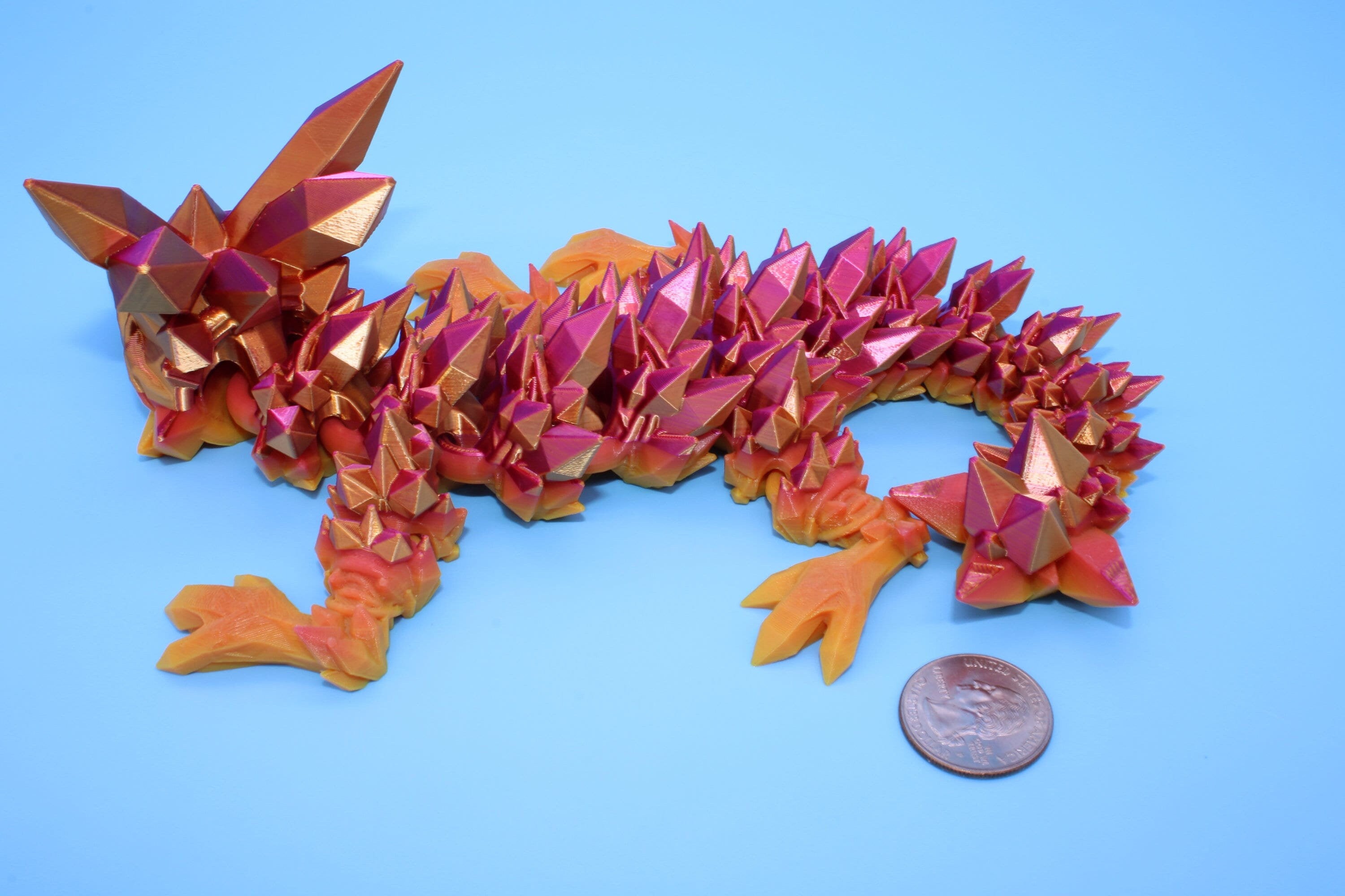Rainbow Baby Dragon | 3D Printed Crystal Dragon | 11.5 inches Dragon Friend | Sensory Toy | Fidget Toy | Flexi Dragon.