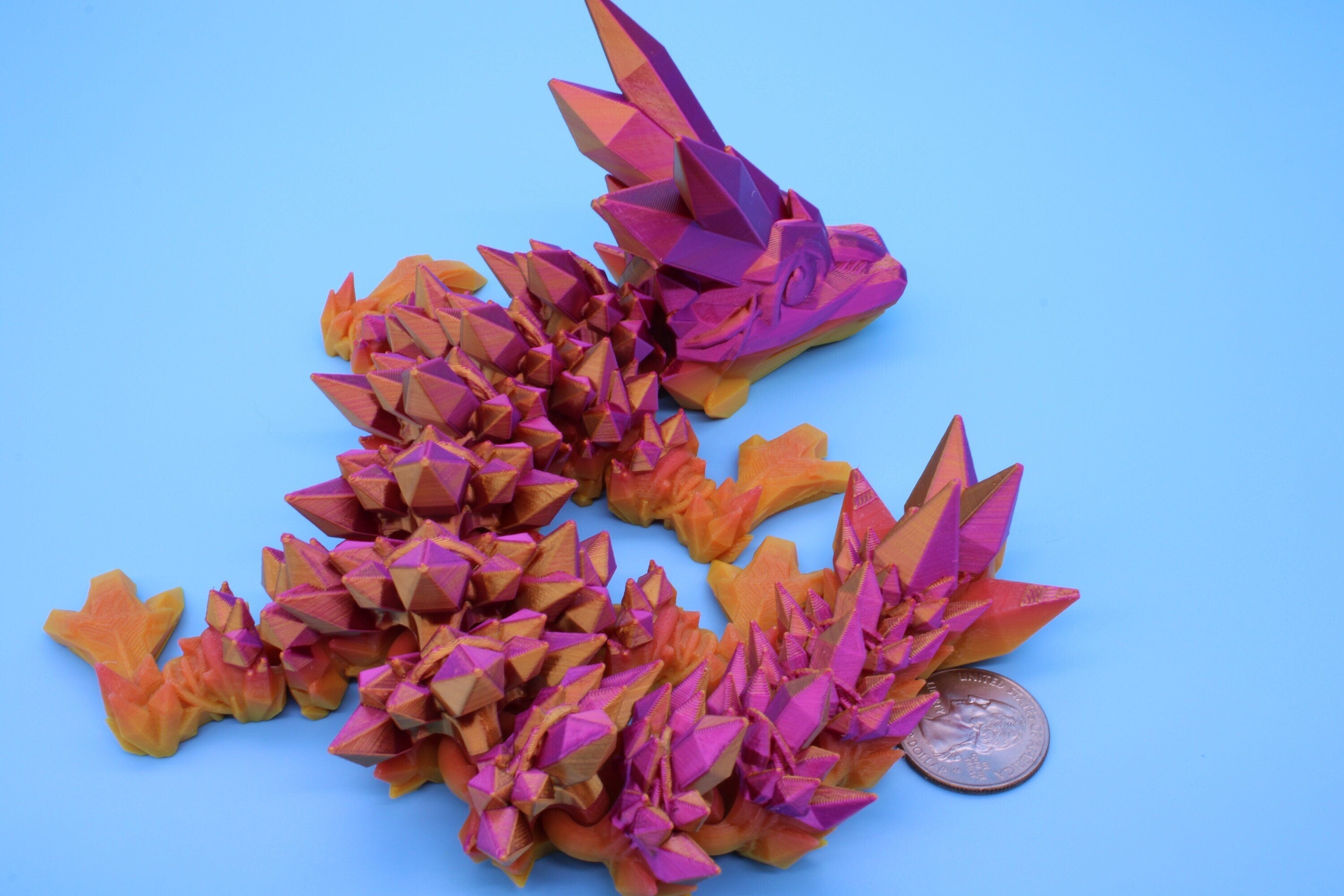 Rainbow Baby Dragon | 3D Printed Crystal Dragon | 11.5 inches Dragon Friend | Sensory Toy | Fidget Toy | Flexi Dragon.