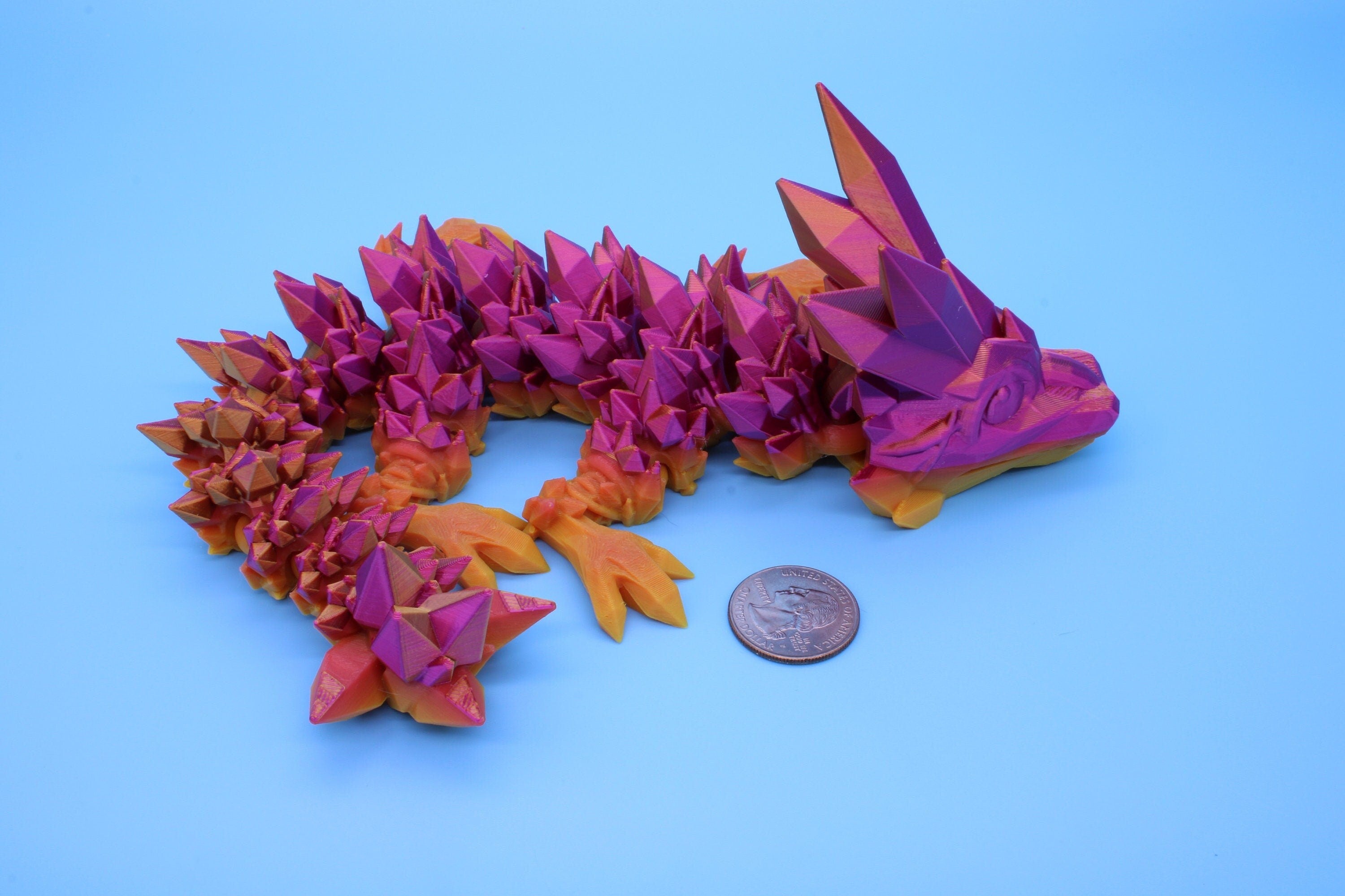Rainbow Baby Dragon | 3D Printed Crystal Dragon | 11.5 inches Dragon Friend | Sensory Toy | Fidget Toy | Flexi Dragon.