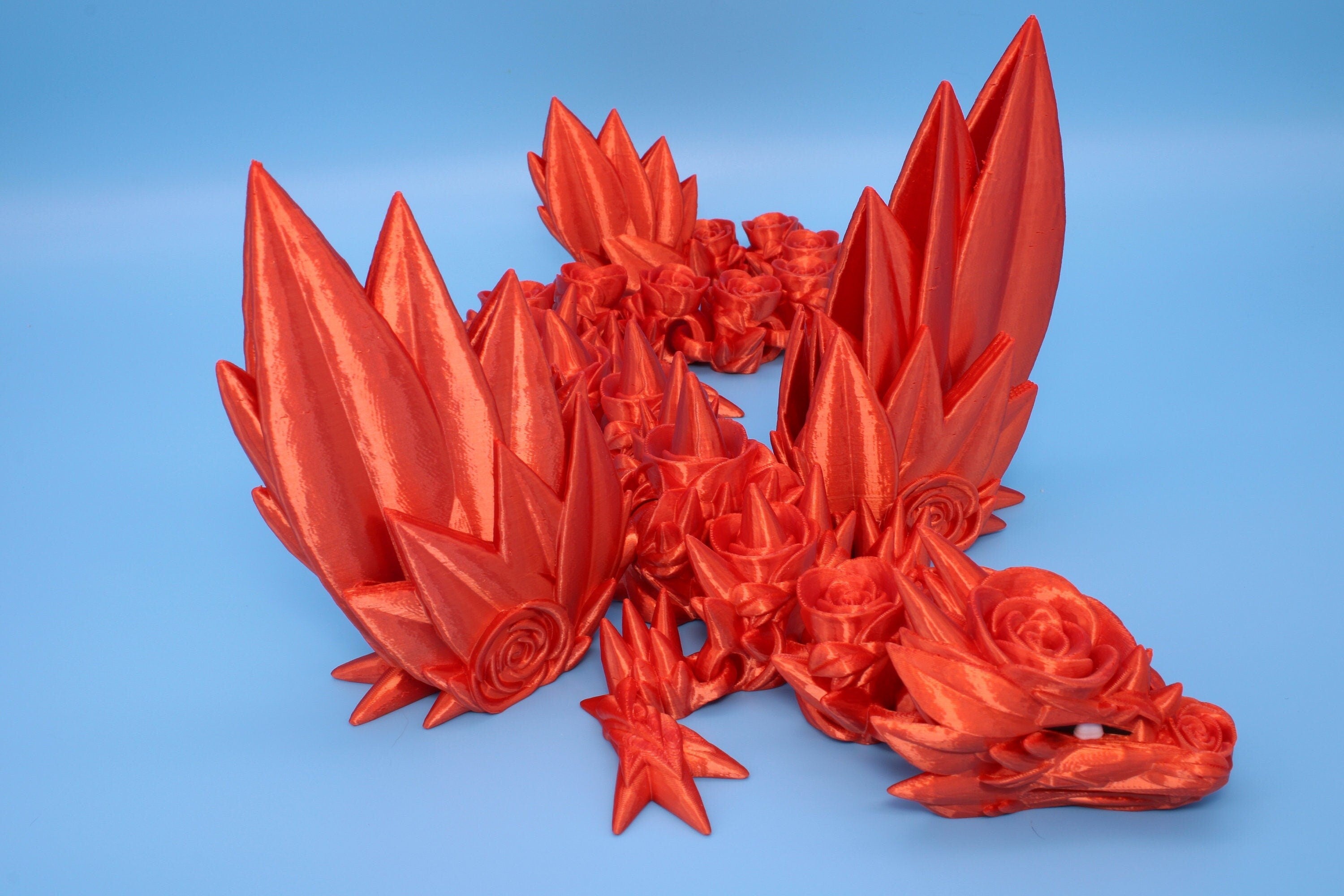 Orange Rose Wing Articulating Dragon | 3D Printed Fidget | Flexi Toy | Adult Fidget Toy | Sensory Desk Toy | 19 in. | Valentines Day
