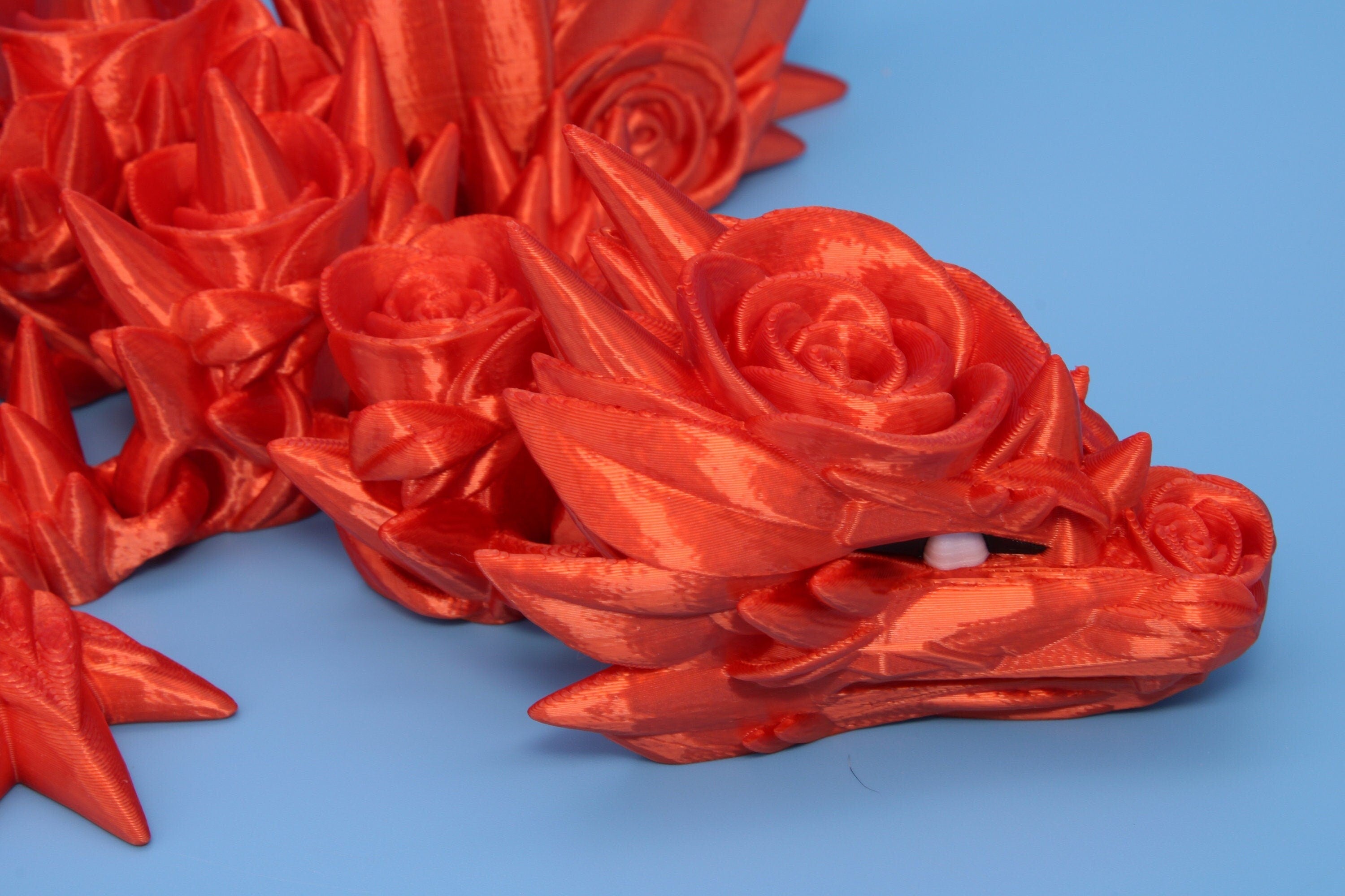 Orange Rose Wing Articulating Dragon | 3D Printed Fidget | Flexi Toy | Adult Fidget Toy | Sensory Desk Toy | 19 in. | Valentines Day