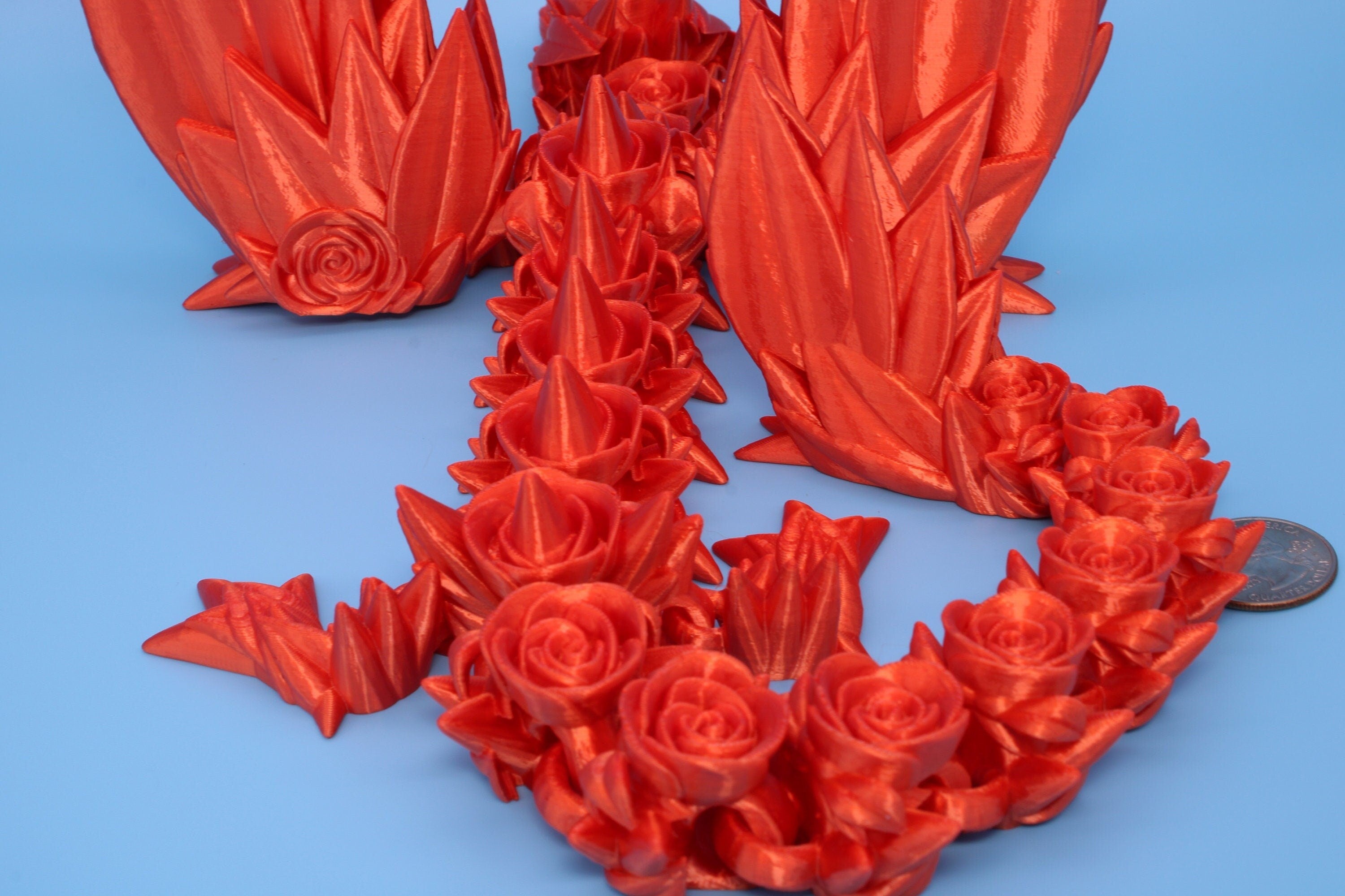 Orange Rose Wing Articulating Dragon | 3D Printed Fidget | Flexi Toy | Adult Fidget Toy | Sensory Desk Toy | 19 in. | Valentines Day