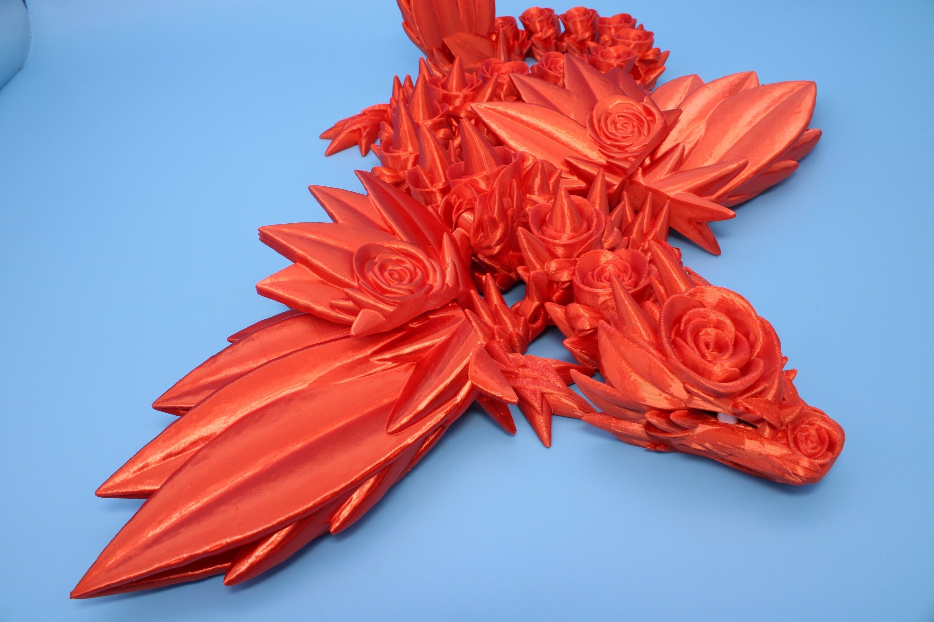 Orange Rose Wing Articulating Dragon | 3D Printed Fidget | Flexi Toy | Adult Fidget Toy | Sensory Desk Toy | 19 in. | Valentines Day