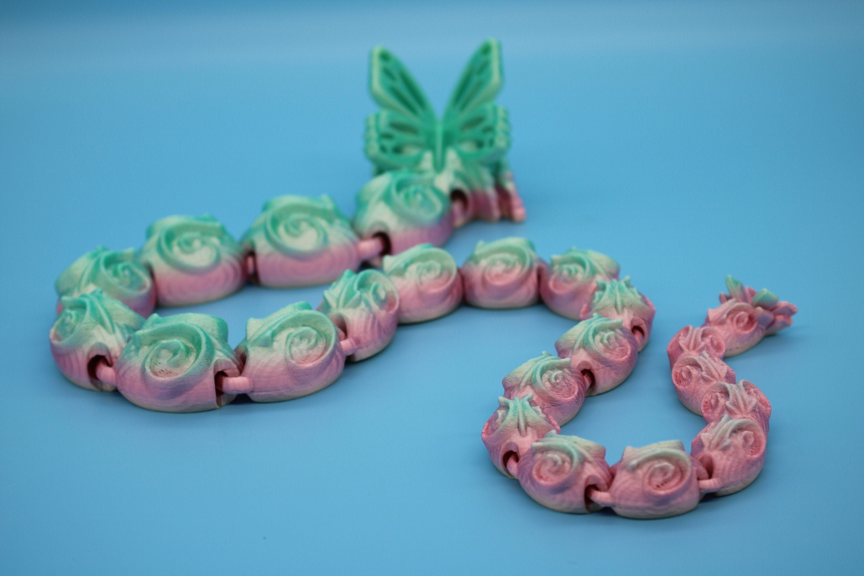 Rainbow Butterfly Snake. 28 in. Fidget toy, Flexi toy, Adult fidget toy, Toy Snake, 3d Printed Desk Toys, sensory toy, Articulating toys