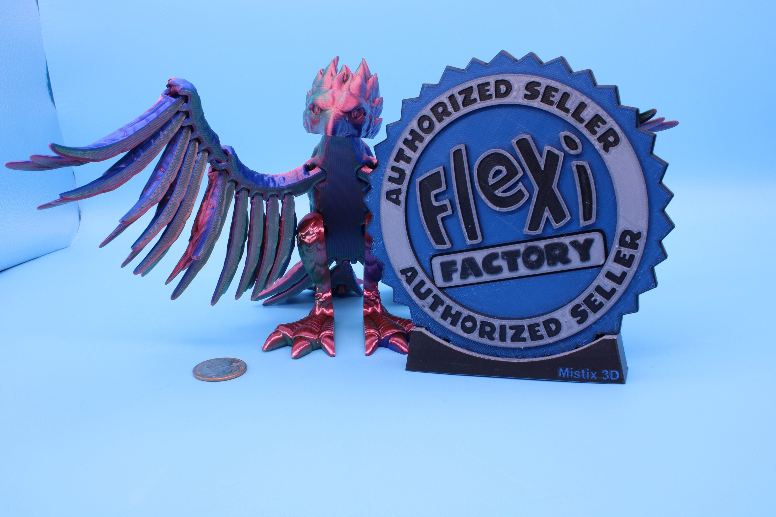 XL Phoenix Rainbow | Cute Flexi | Unique 3D printed. | Great Articulating fidget toy, desk, sensory toy | 5.5 inch tall | 10 in wing span.