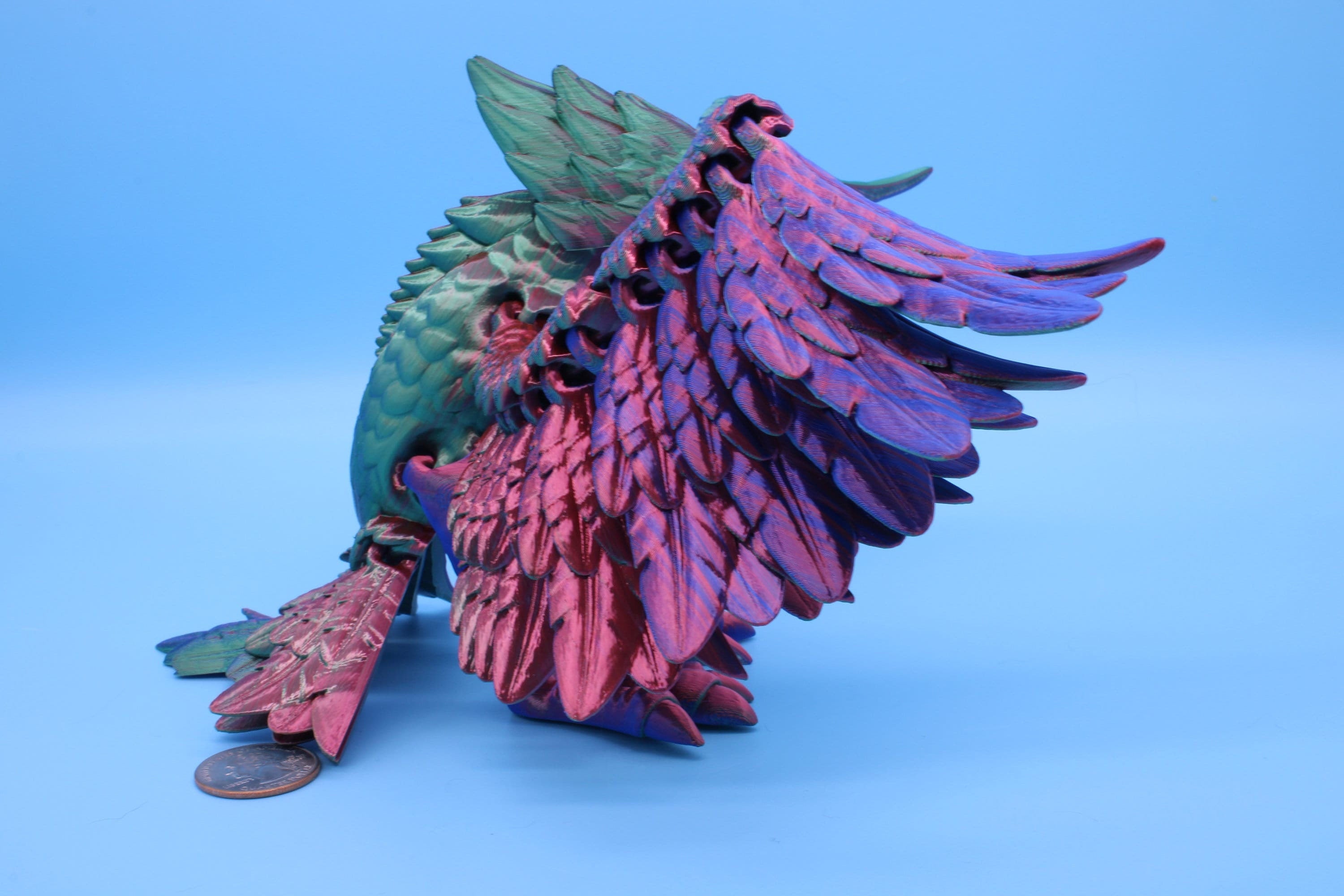 XL Phoenix Rainbow | Cute Flexi | Unique 3D printed. | Great Articulating fidget toy, desk, sensory toy | 5.5 inch tall | 10 in wing span.