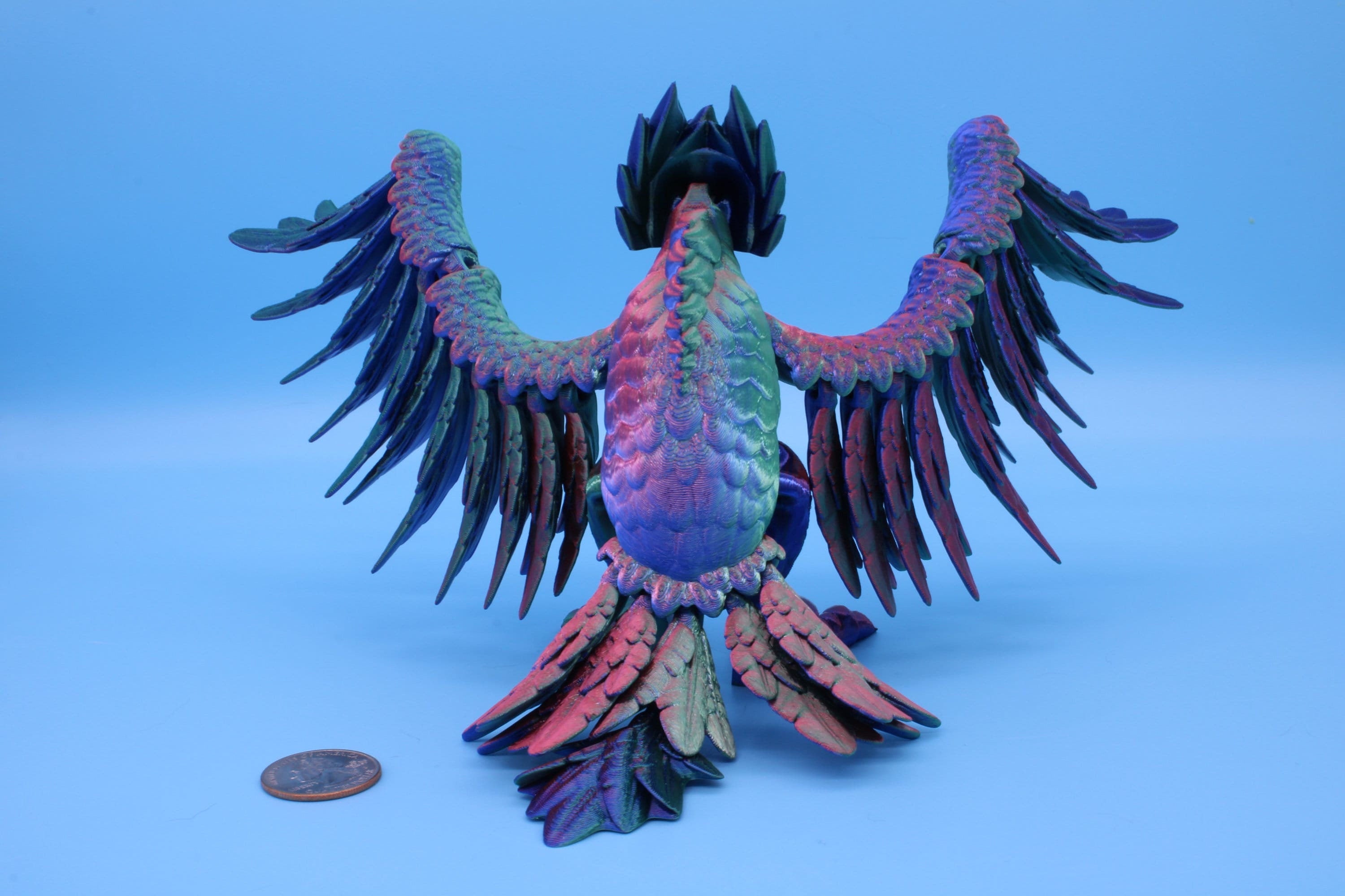 XL Phoenix Rainbow | Cute Flexi | Unique 3D printed. | Great Articulating fidget toy, desk, sensory toy | 5.5 inch tall | 10 in wing span.