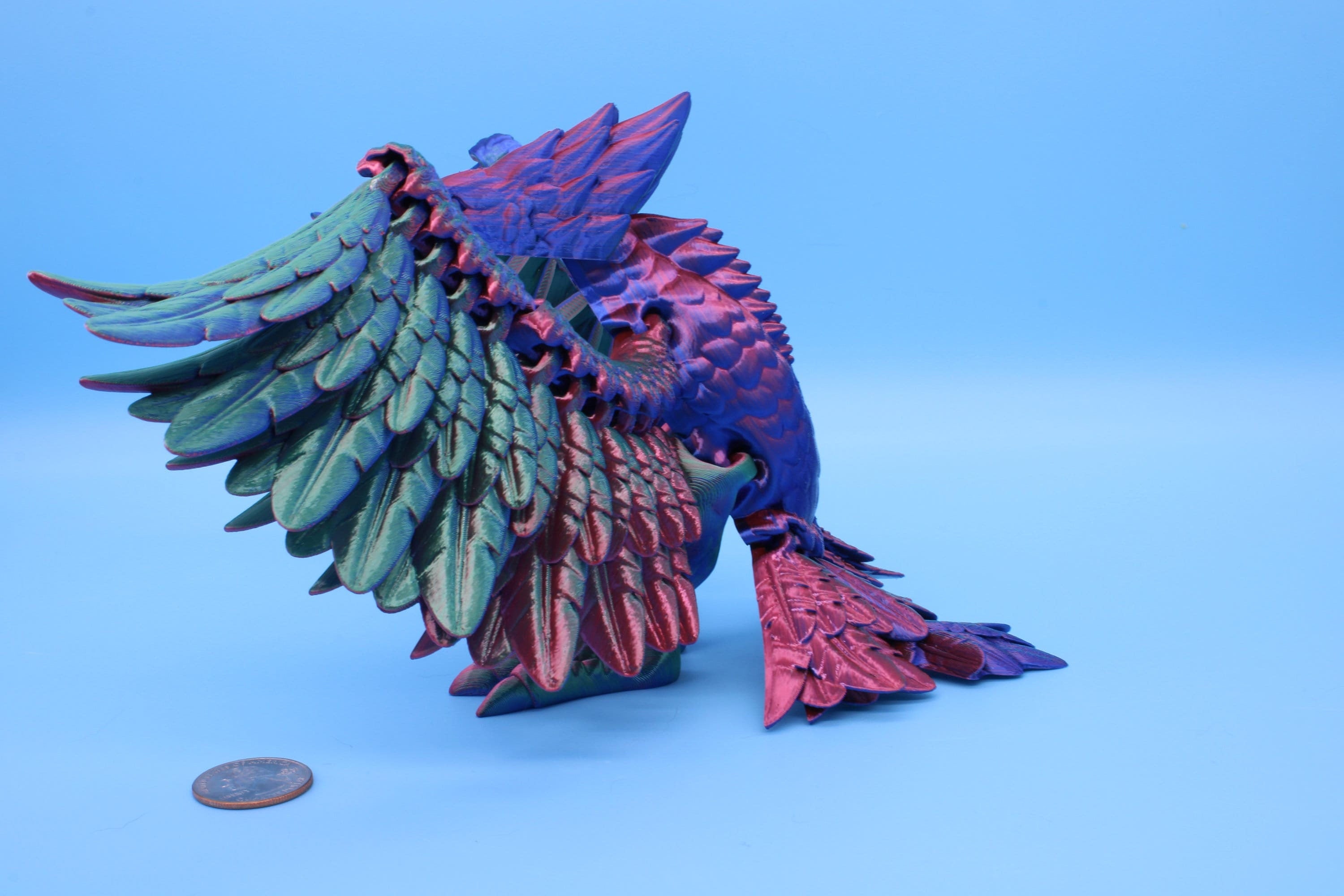 XL Phoenix Rainbow | Cute Flexi | Unique 3D printed. | Great Articulating fidget toy, desk, sensory toy | 5.5 inch tall | 10 in wing span.