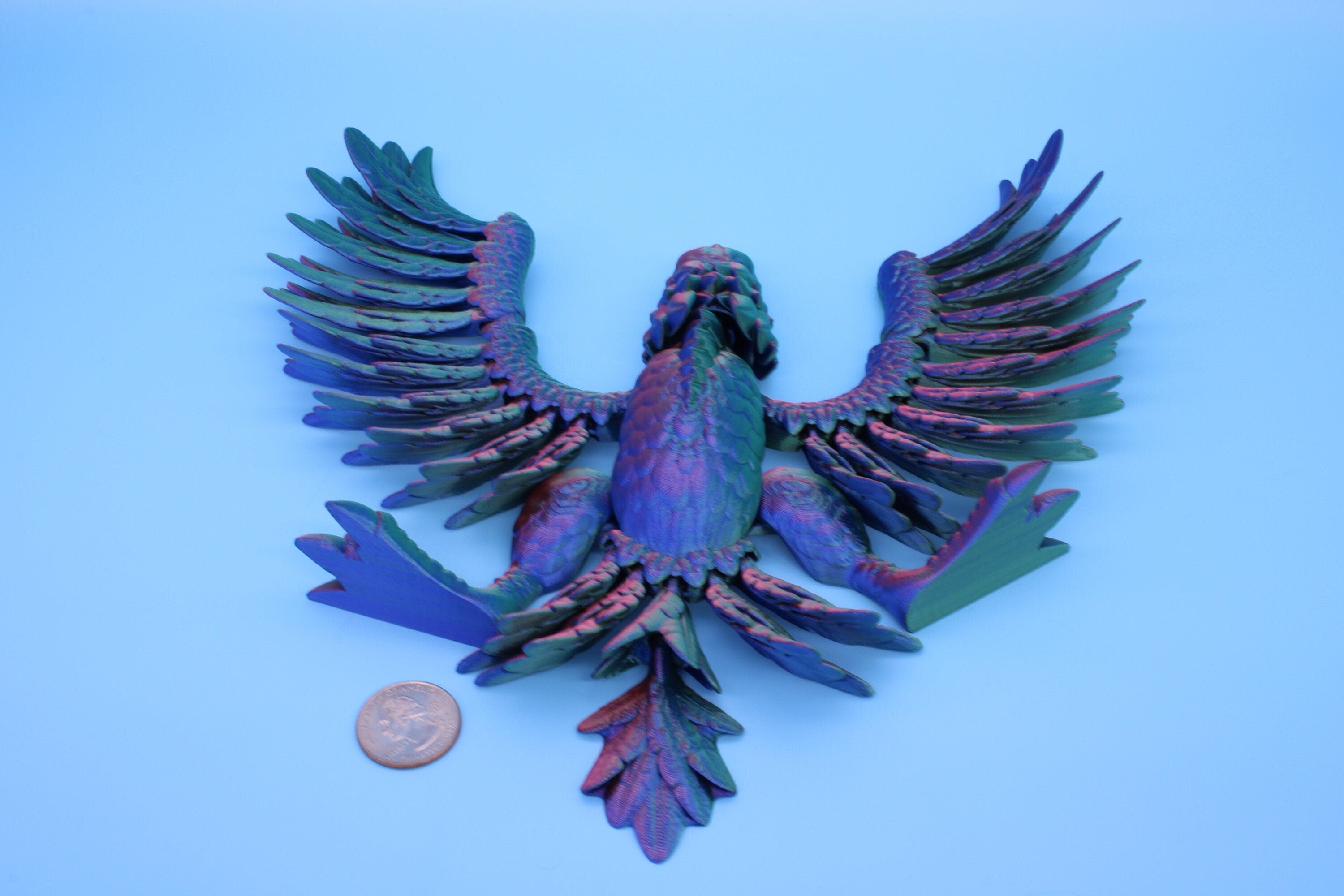 XL Phoenix Rainbow | Cute Flexi | Unique 3D printed. | Great Articulating fidget toy, desk, sensory toy | 5.5 inch tall | 10 in wing span.