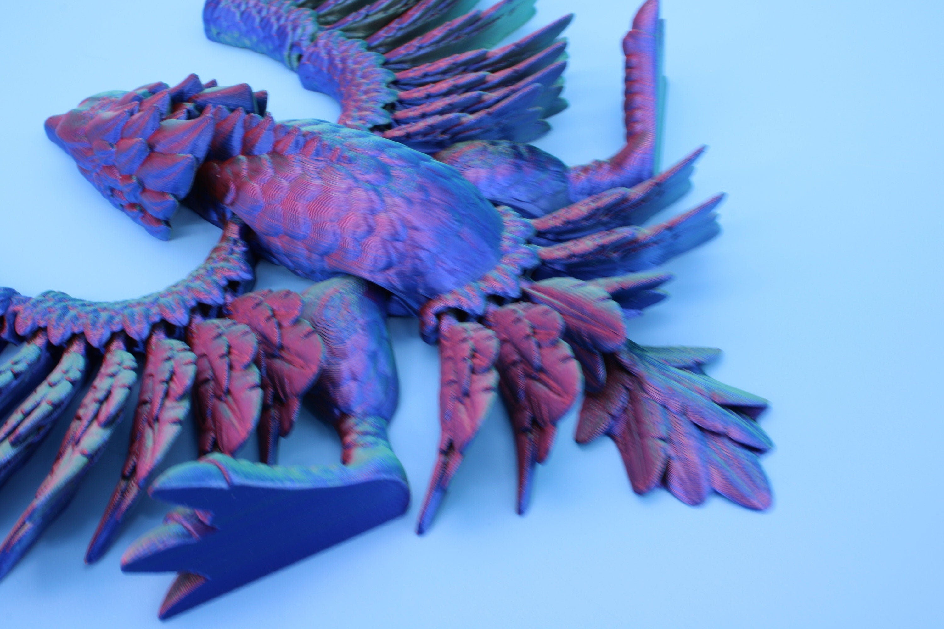 XL Phoenix Rainbow | Cute Flexi | Unique 3D printed. | Great Articulating fidget toy, desk, sensory toy | 5.5 inch tall | 10 in wing span.