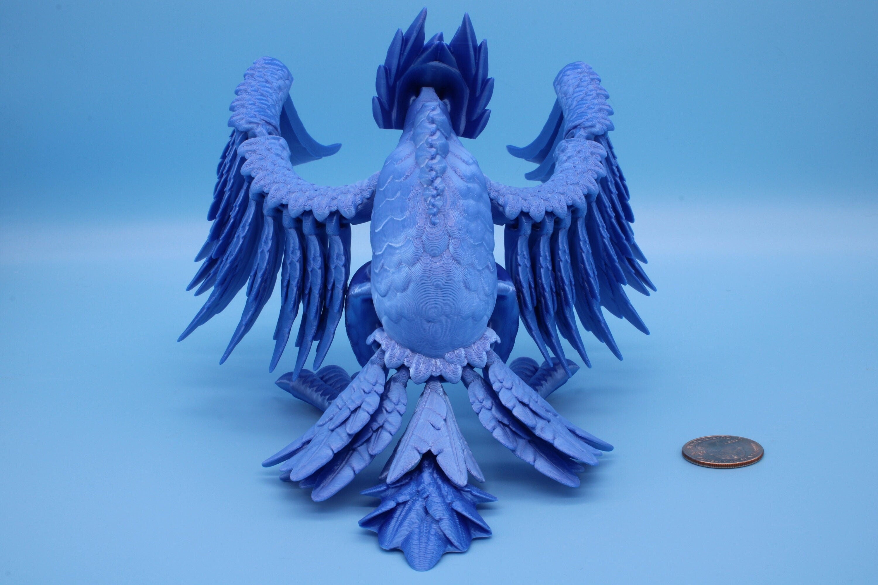XL Phoenix Blue | Cute Flexi | Unique 3D printed. | Great Articulating fidget toy, desk, sensory toy | 5.5 inch tall | 10 in wing span.