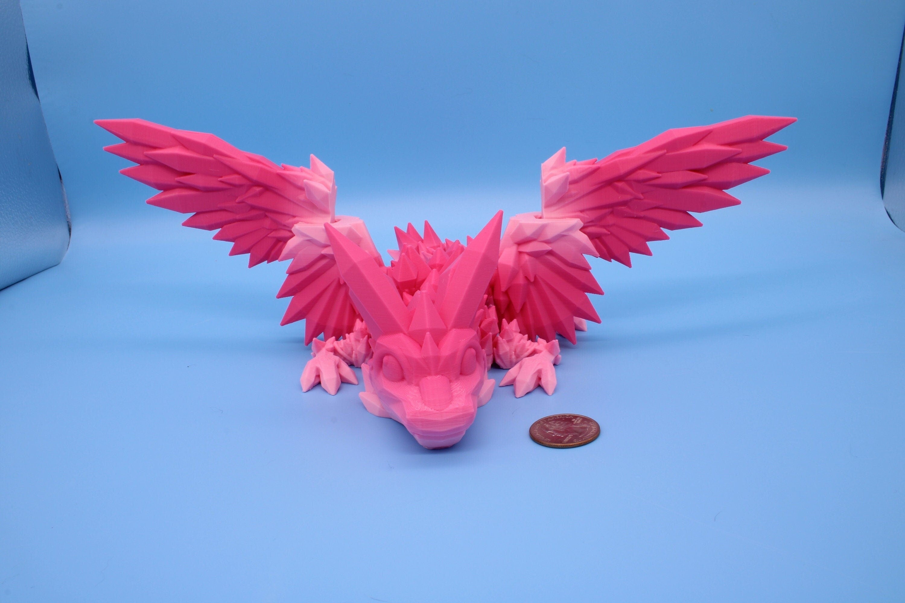 Valentine Day Pink Baby Crystal Winged Dragon | 3D printed articulating | Fidget Toy | Flexi Toy | 11.5 in. | Stress Relief | Dragon Gift.