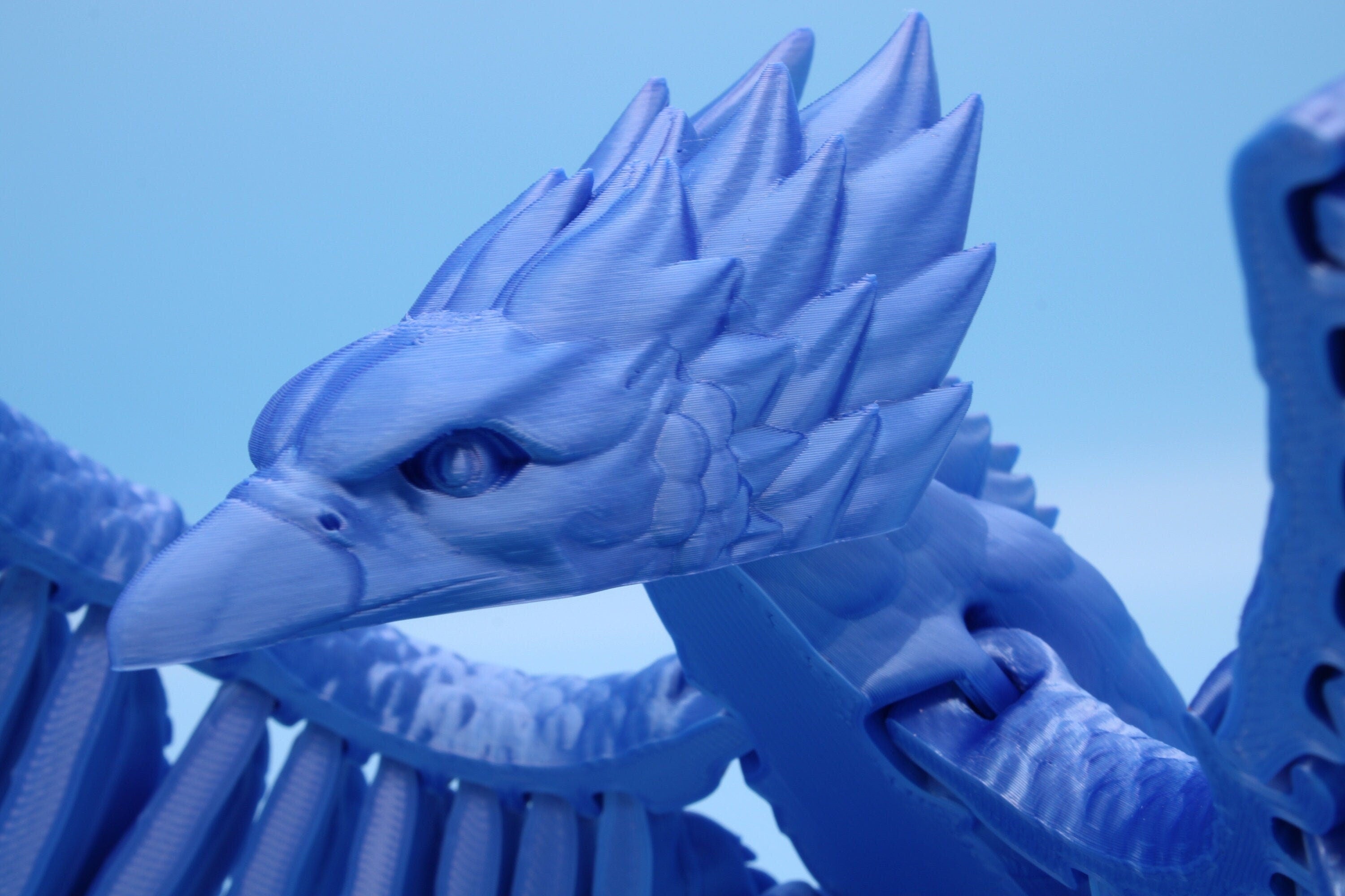 XL Phoenix Blue | Cute Flexi | Unique 3D printed. | Great Articulating fidget toy, desk, sensory toy | 5.5 inch tall | 10 in wing span.