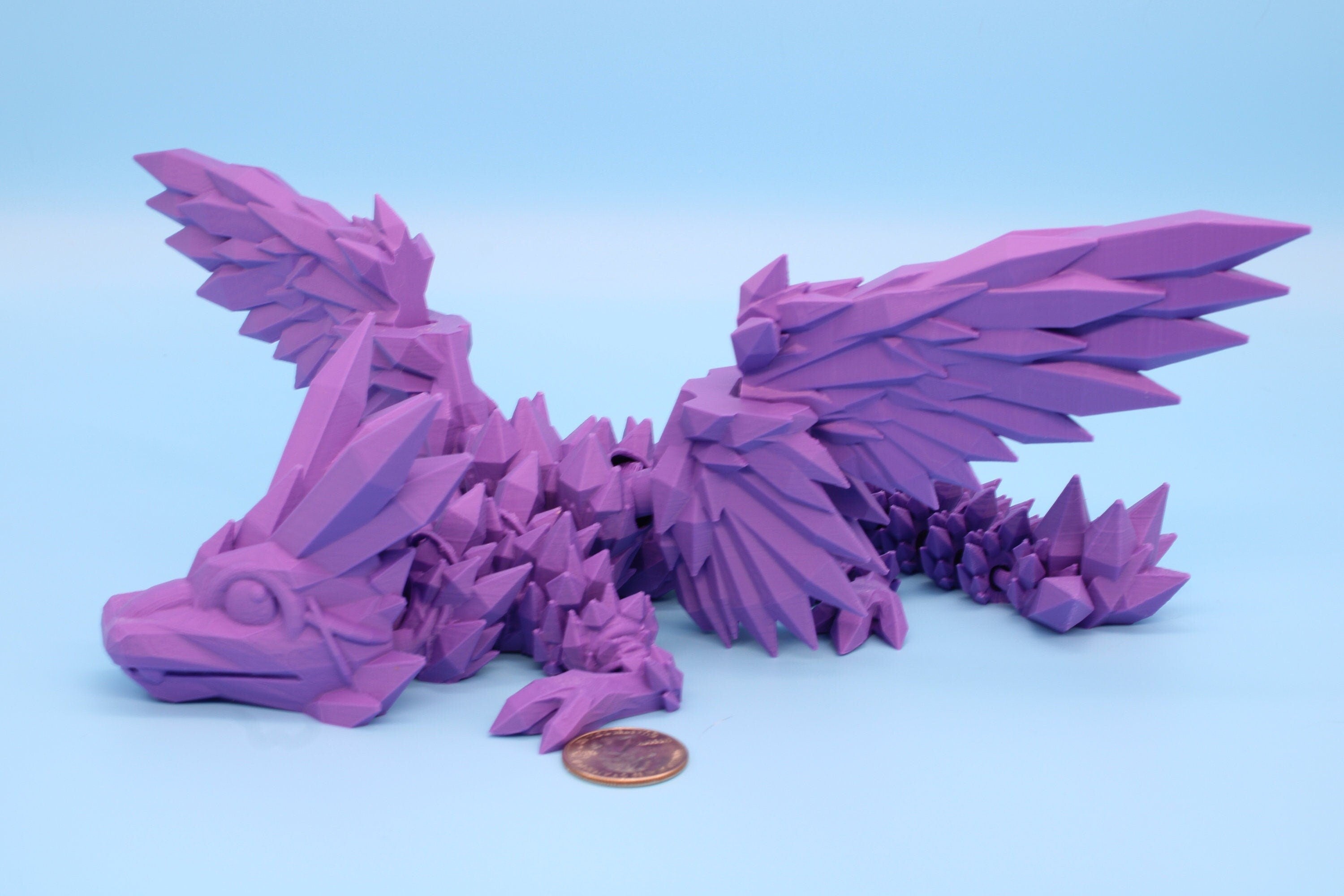 Purple Baby Crystal Winged Dragon. 3D printed articulating dragon Fidget, Flexi, Toy 11.5 in. Stress Relief, Gift.