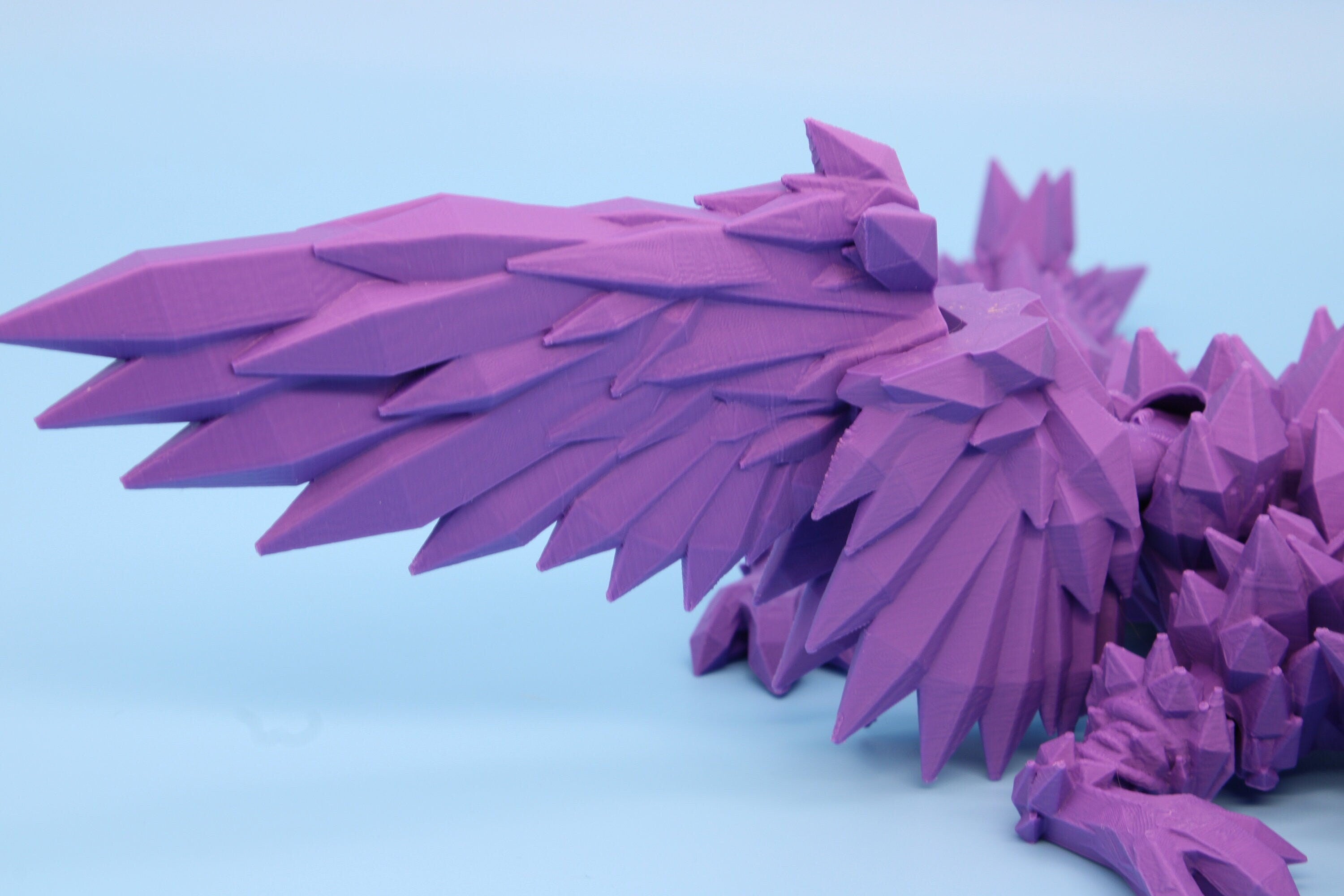 Purple Baby Crystal Winged Dragon. 3D printed articulating dragon Fidget, Flexi, Toy 11.5 in. Stress Relief, Gift.