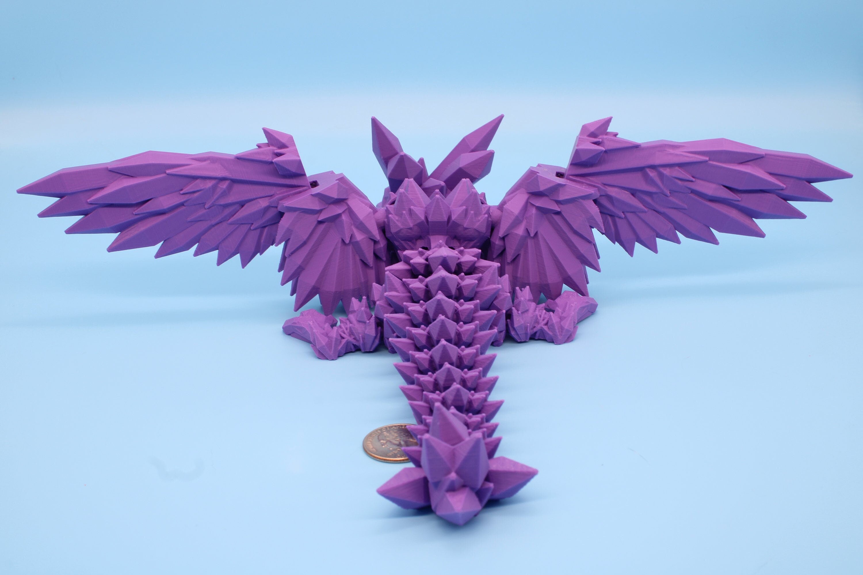 Purple Baby Crystal Winged Dragon. 3D printed articulating dragon Fidget, Flexi, Toy 11.5 in. Stress Relief, Gift.