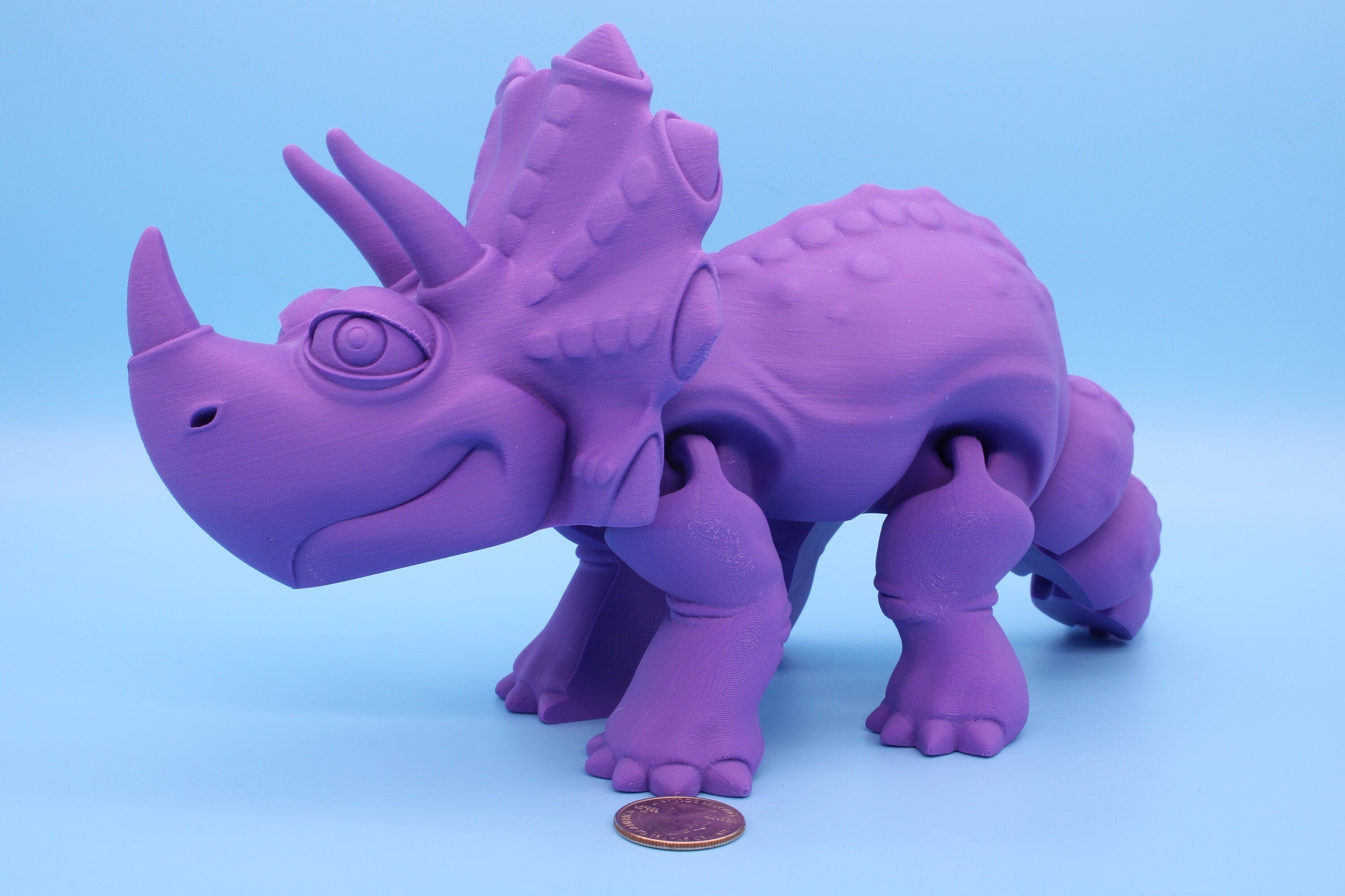 XL Cute Flexi White Triceratops. Unique 3D printed Triceratops. Great Articulating fidget toy, desk, sensory toy. 12 inch