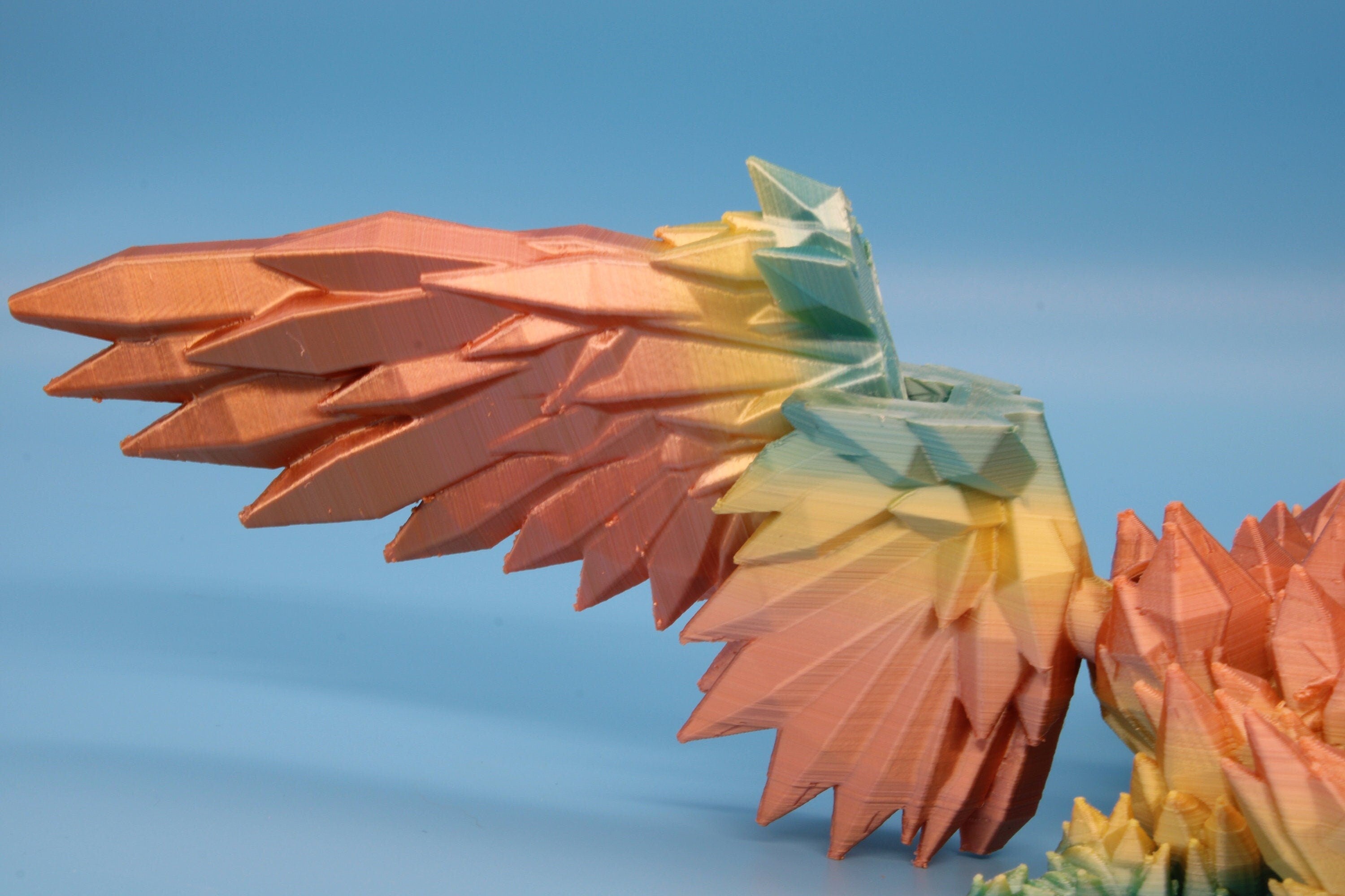 Rainbow Crystal Winged Dragon. Crystal Wing Dragon 3D printed articulating dragon. flexi Toy, 18 in. Stress Relief, Gift.