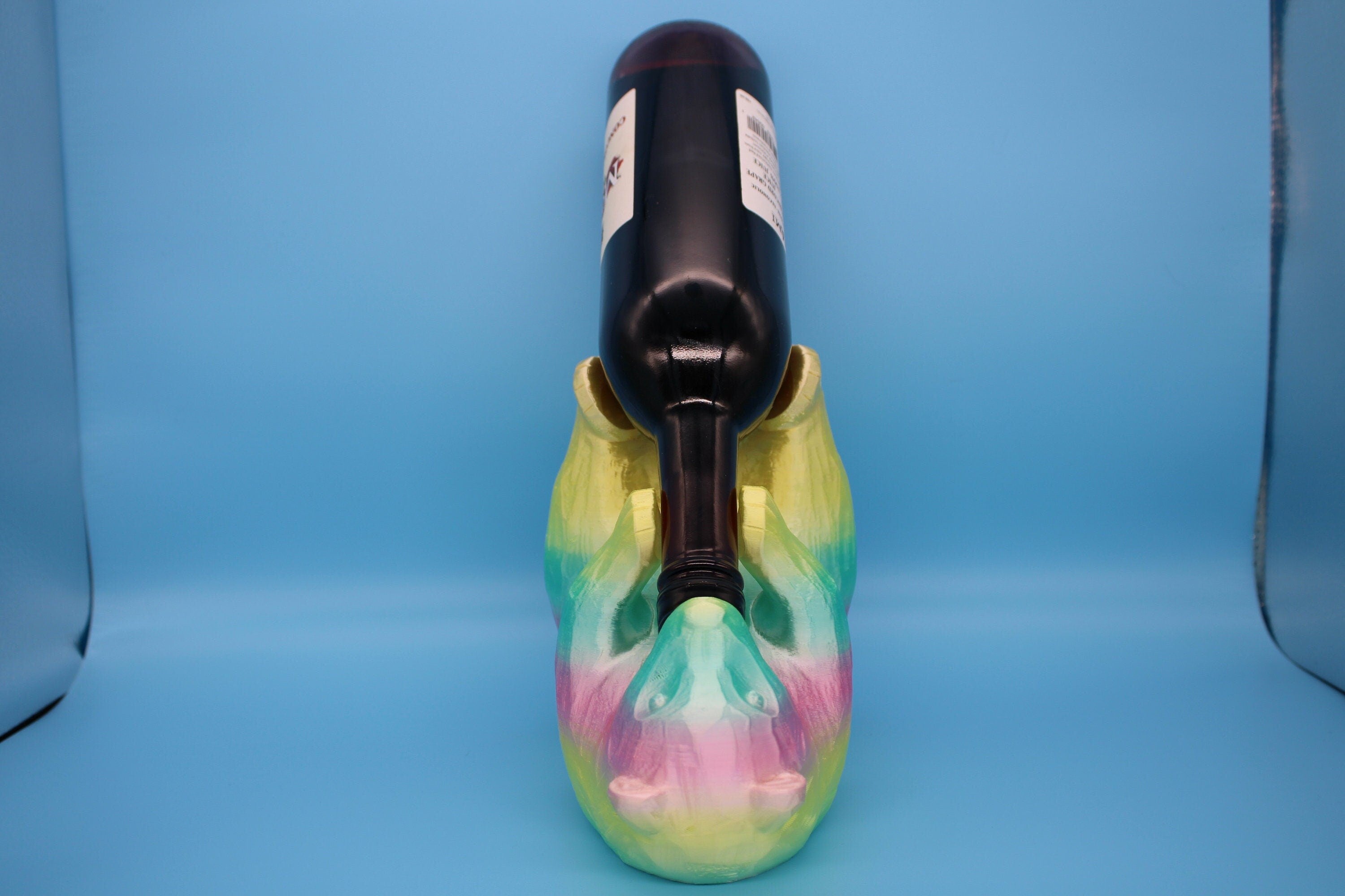 Rainbow Cute Bear Wine Bottle Holder Display. 3D Printed. Holds Wine Bottles 750ml, Looks Amazing on display.