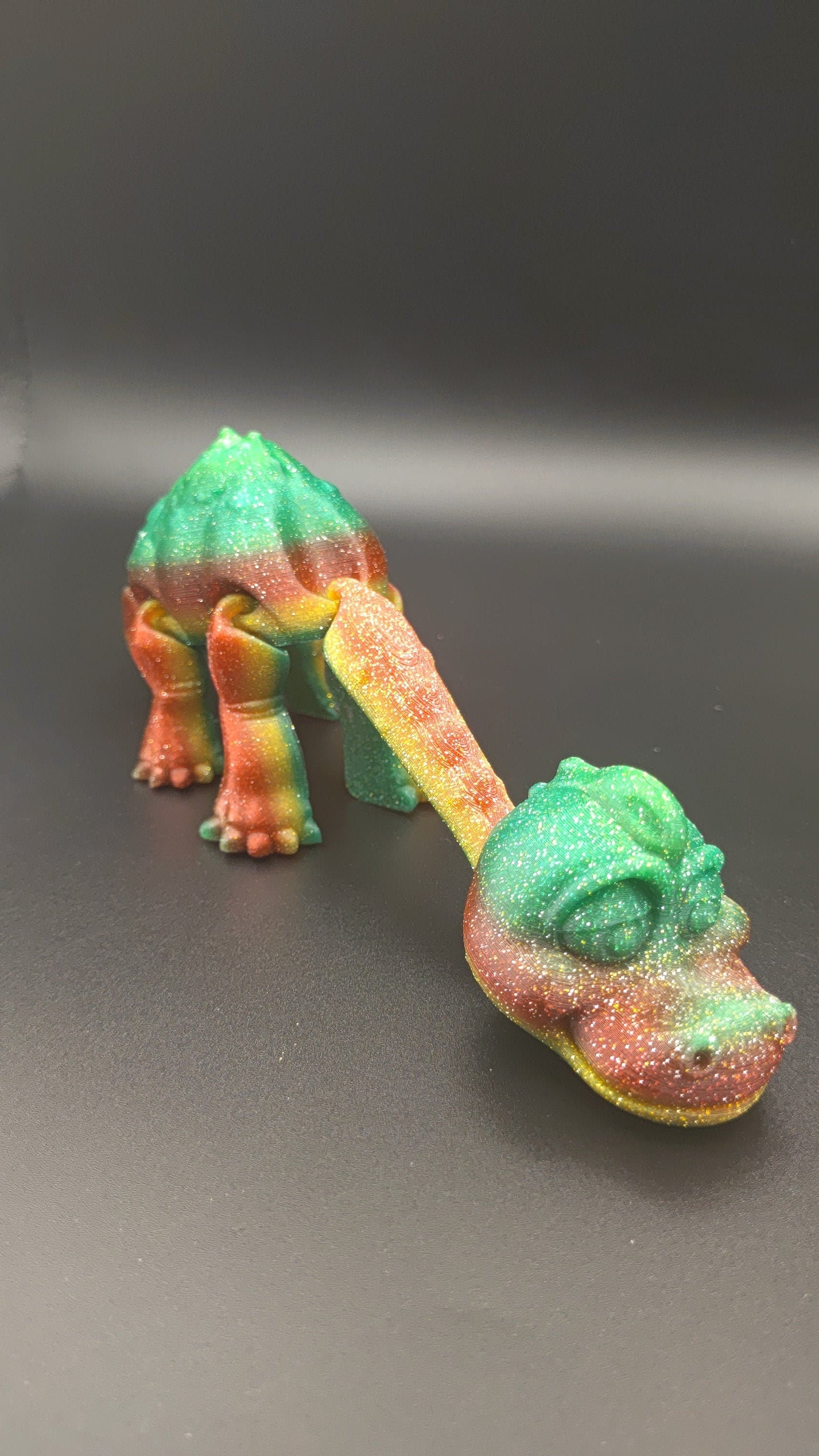 Rainbow Sparkle Brachiosaurus. Cute Flexi Articulating Dinosaur. 3D printed unique dino. Great fidget toy, buddy, desk art / toy. 9 in.