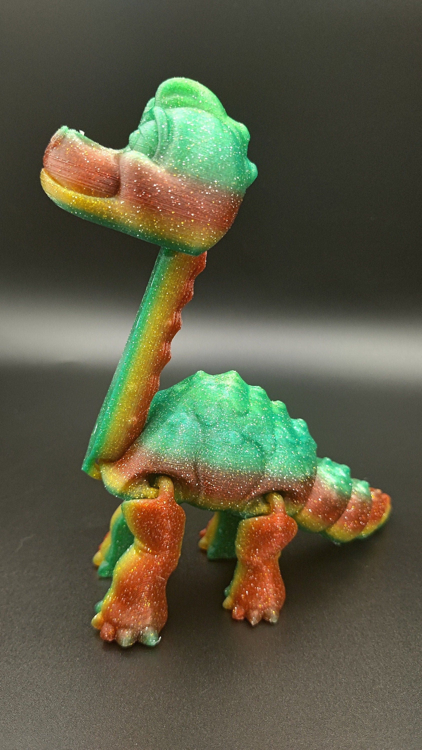 Rainbow Sparkle Brachiosaurus. Cute Flexi Articulating Dinosaur. 3D printed unique dino. Great fidget toy, buddy, desk art / toy. 9 in.