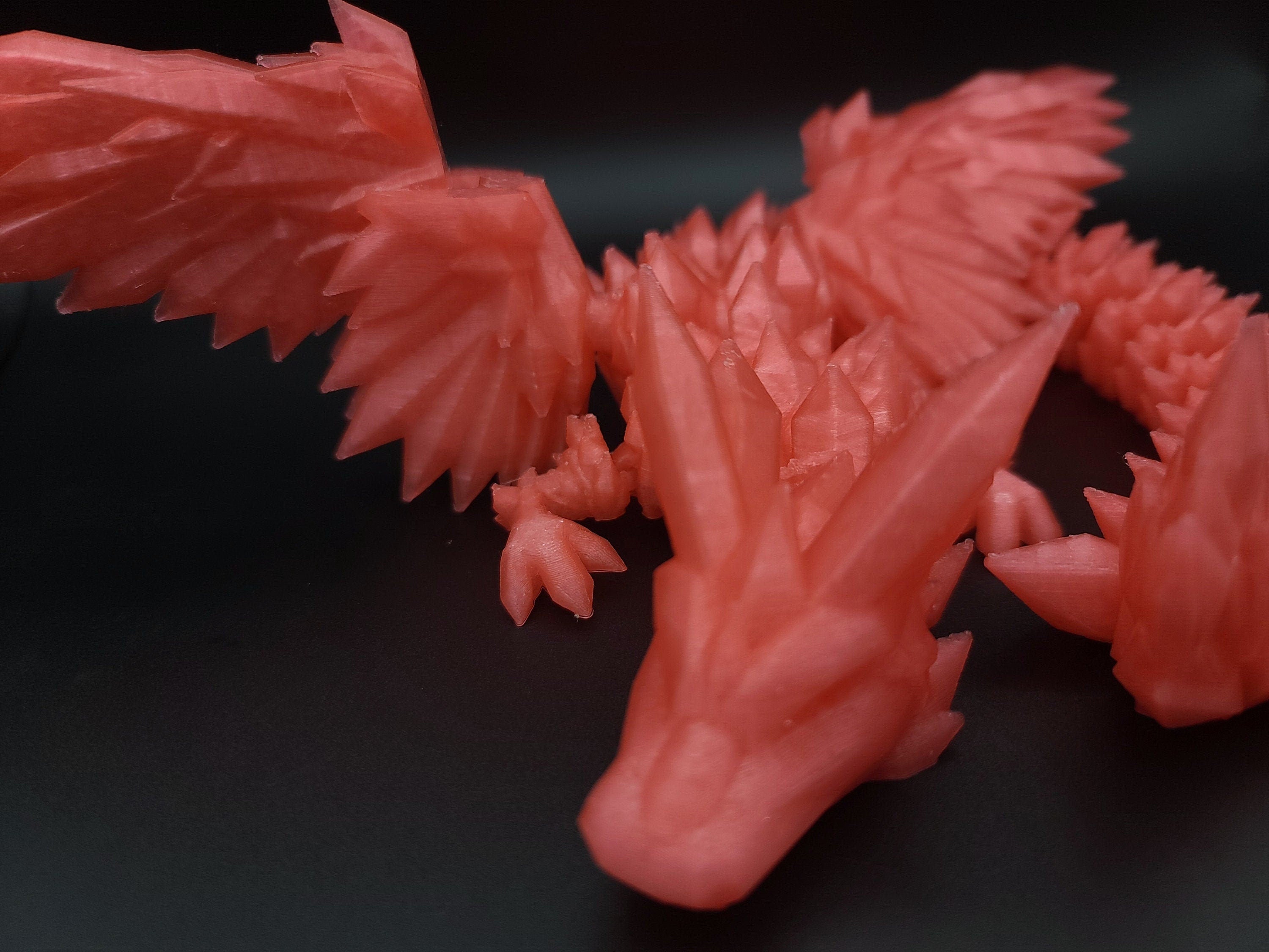 Watermelon Red Crystal Winged Dragon. Crystal Winged Dragon 3D printed articulating dragon Fidget, Flexi, Toy 18 in. Stress Relief, Gift.