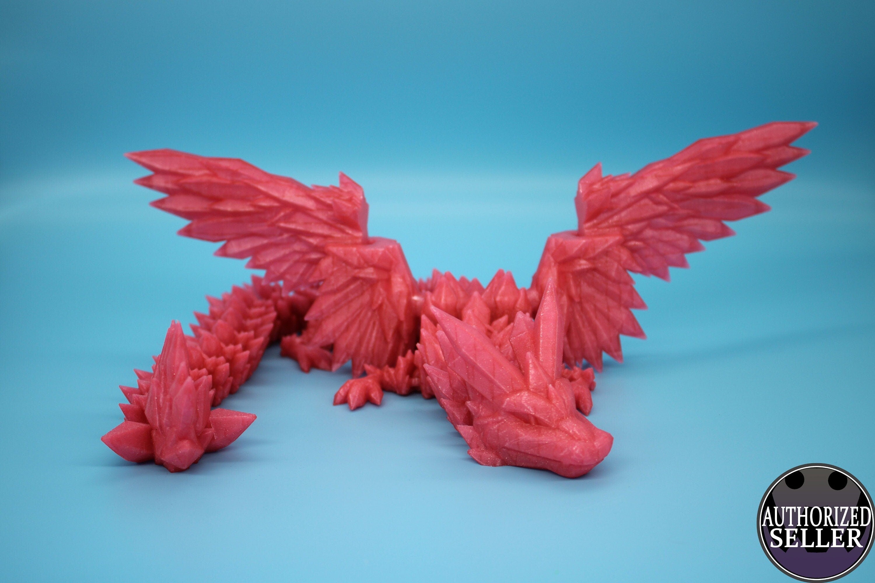 Pink Sparkle Crystal Winged Dragon. Crystal Wing Dragon 3D printed articulating dragon. flexi Toy, 18 in. Stress Relief, Gift.