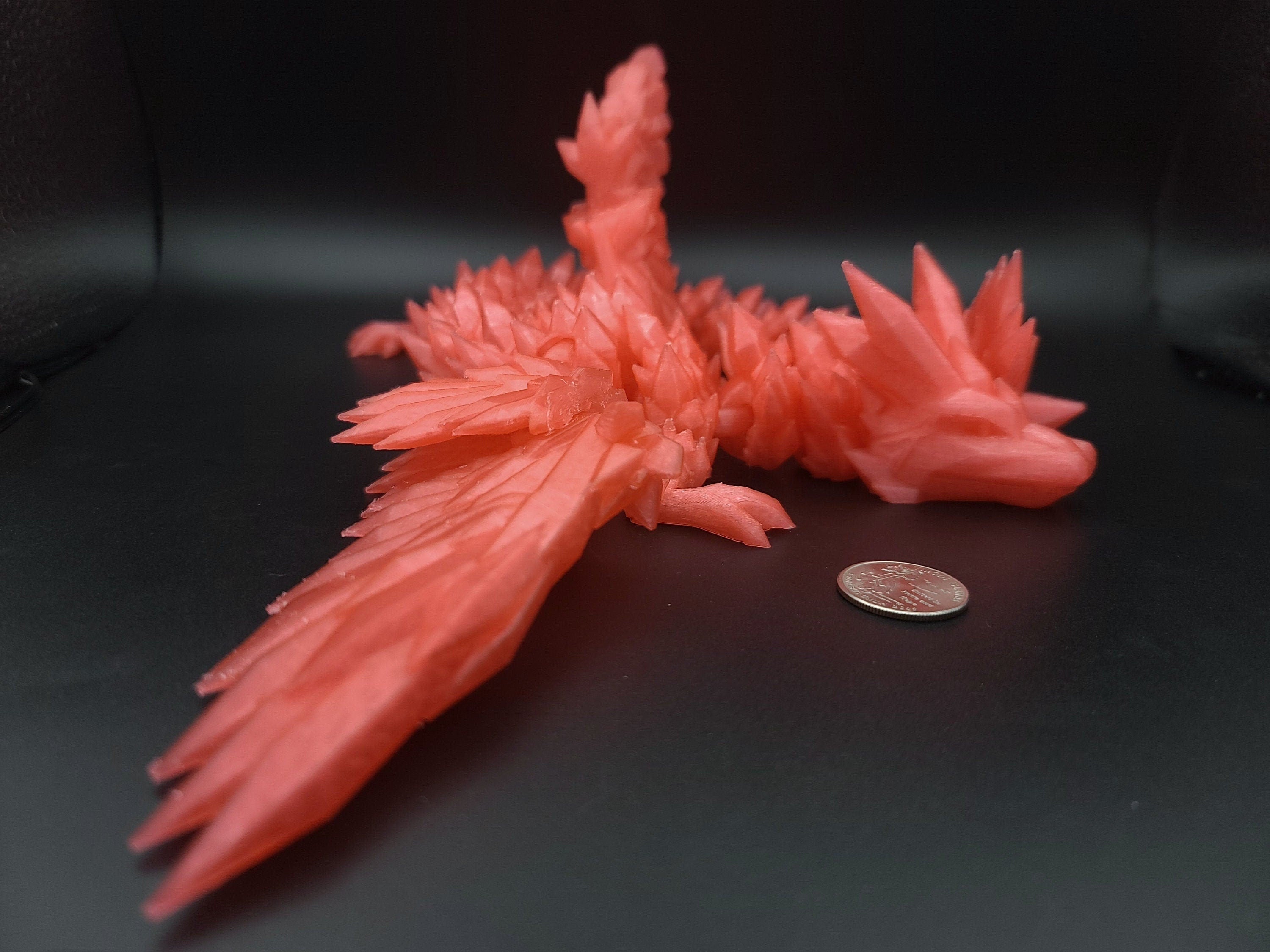 Watermelon Red Crystal Winged Dragon. Crystal Winged Dragon 3D printed articulating dragon Fidget, Flexi, Toy 18 in. Stress Relief, Gift.