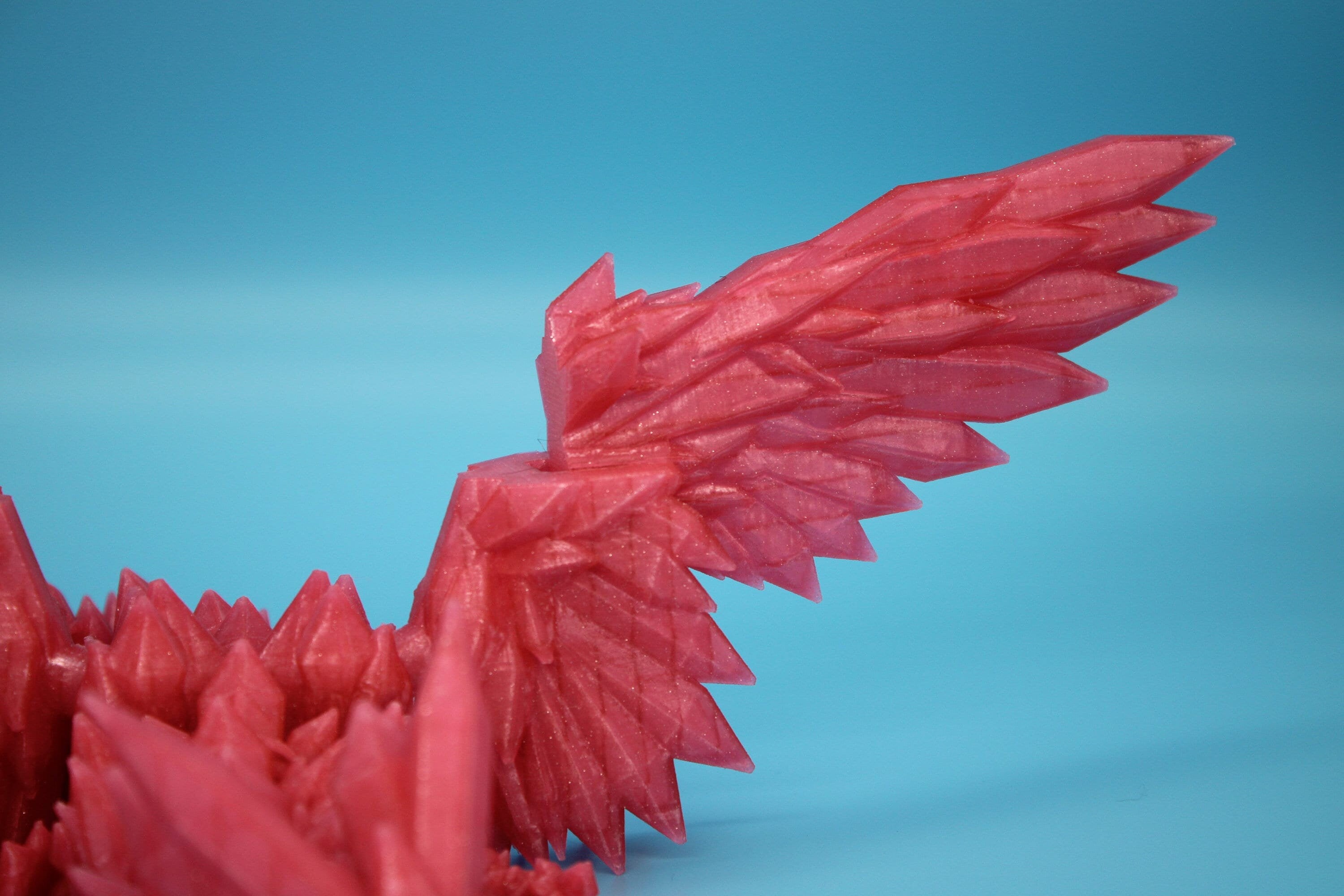 Pink Sparkle Crystal Winged Dragon. Crystal Wing Dragon 3D printed articulating dragon. flexi Toy, 18 in. Stress Relief, Gift.