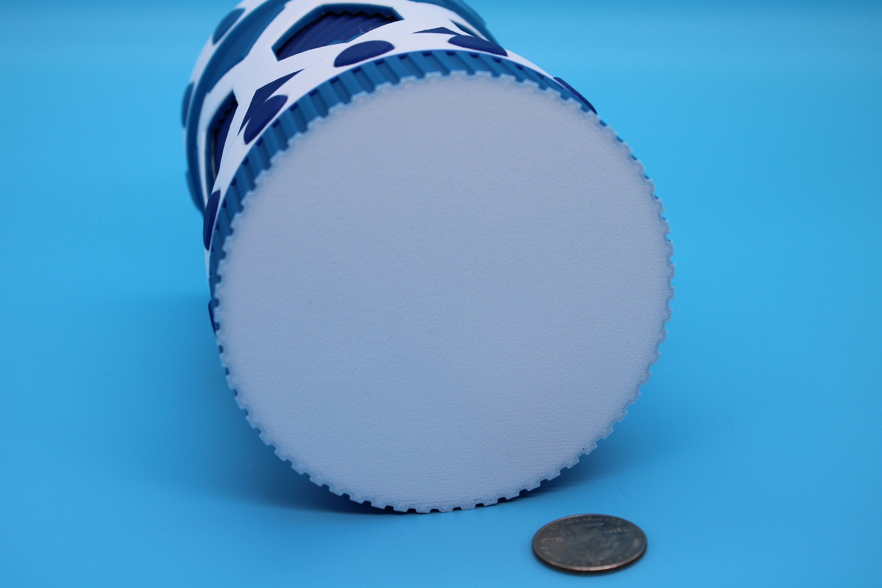 Twist to lock storage container. Multi Blue and White. 3D Printed. Stash your favorite trinkets, cash, and more., Looks Amazing on display.