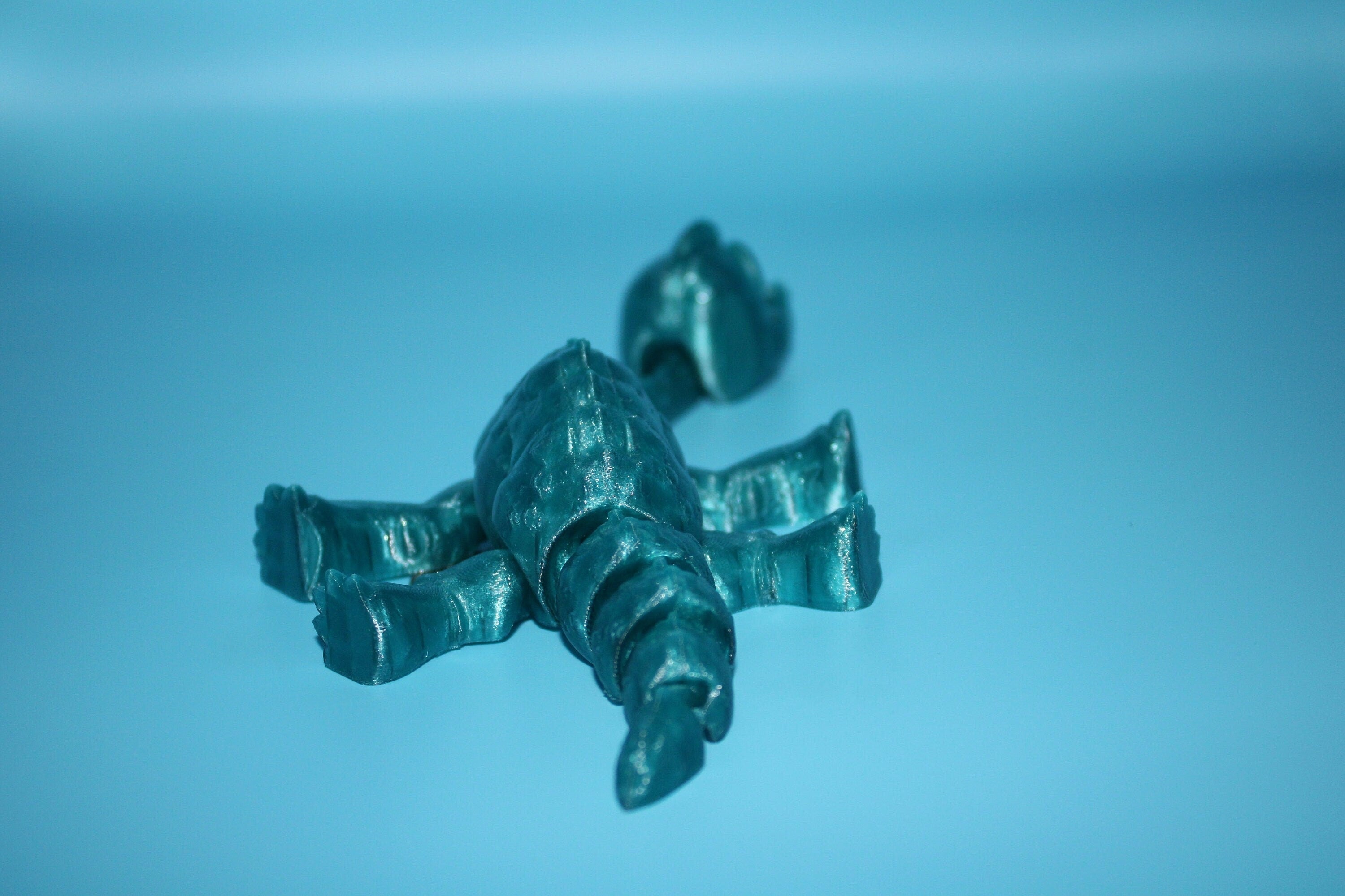 Teal Translucent Brachiosaurus. Cute Flexi Articulating Dinosaur. 3D printed unique dino. Great fidget toy, buddy, desk art / toy. 9 in.